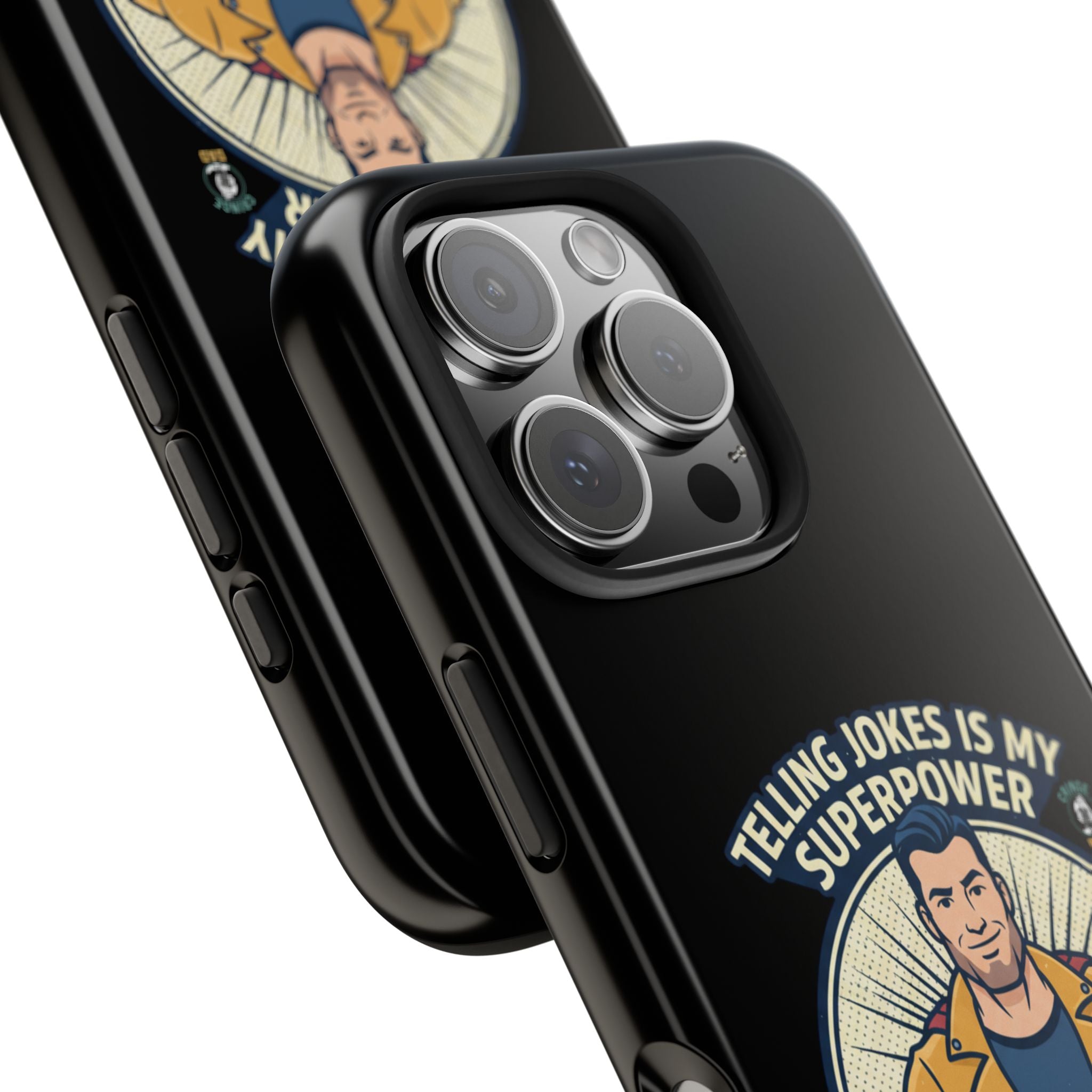 Telling Jokes Is My Superpower Phone Case | Humorous Man Illustration