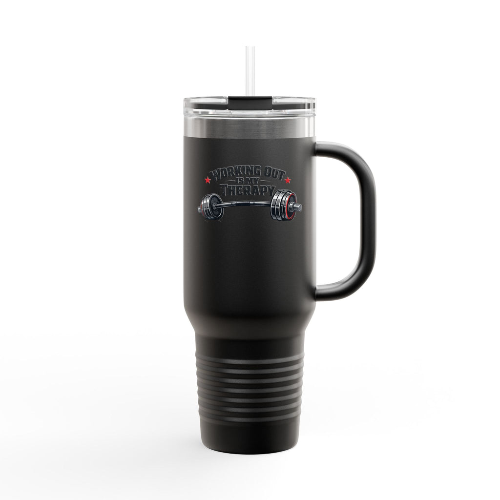 "Working Out Is My Therapy" 40oz Insulated Travel Mug — Fitness Tumbler