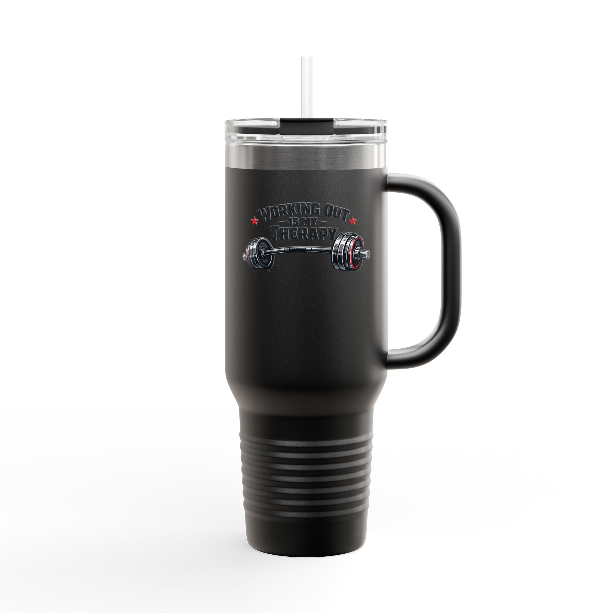 "Working Out Is My Therapy" 40oz Insulated Travel Mug — Fitness Tumbler
