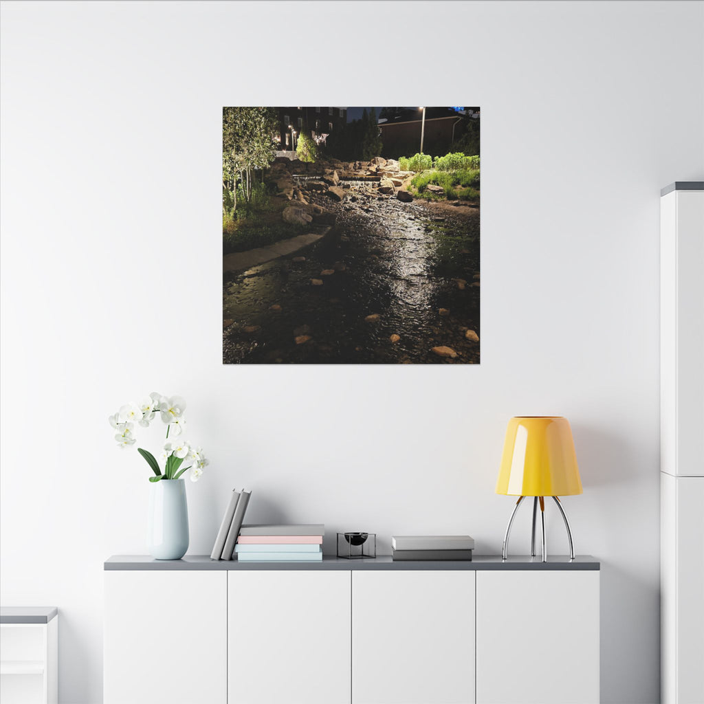 Nighttime Waterfall Landscape Canvas | Matte Stretched Wall Art