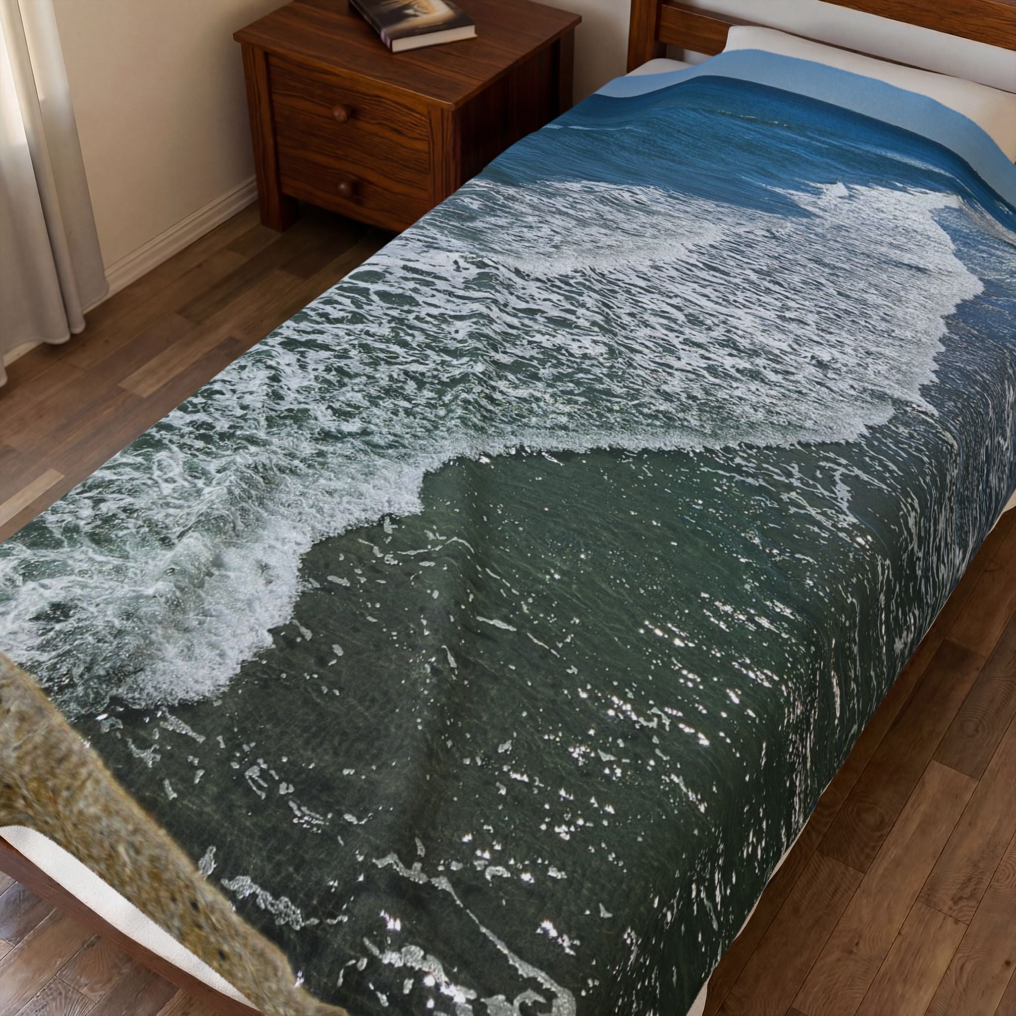 Ocean Waves Velveteen Plush Blanket | Beach Shore Photo Throw