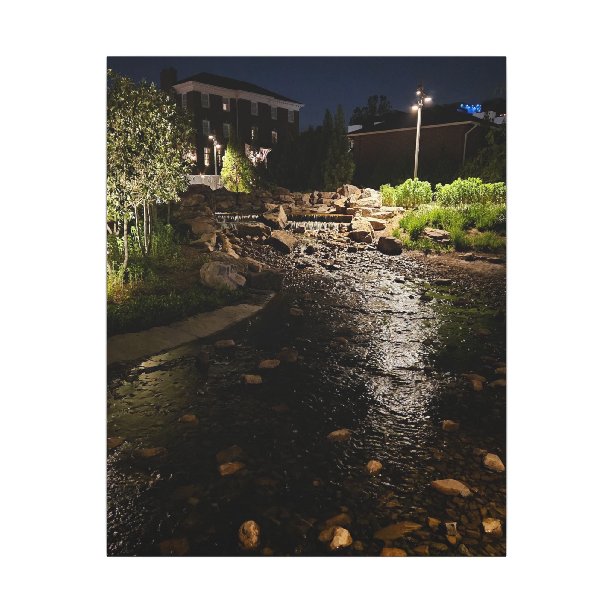 Nighttime Waterfall Landscape Canvas | Matte Stretched Wall Art