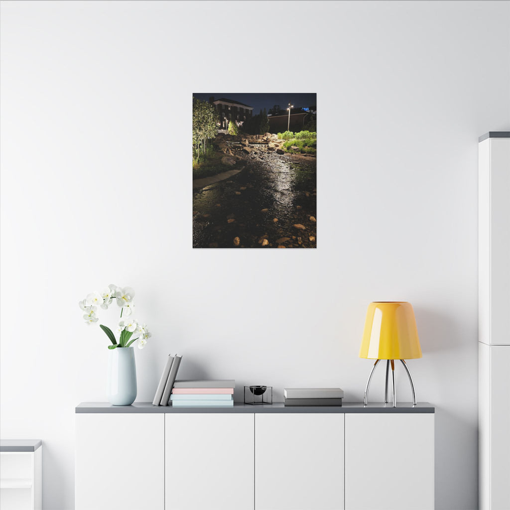 Nighttime Waterfall Landscape Canvas | Matte Stretched Wall Art