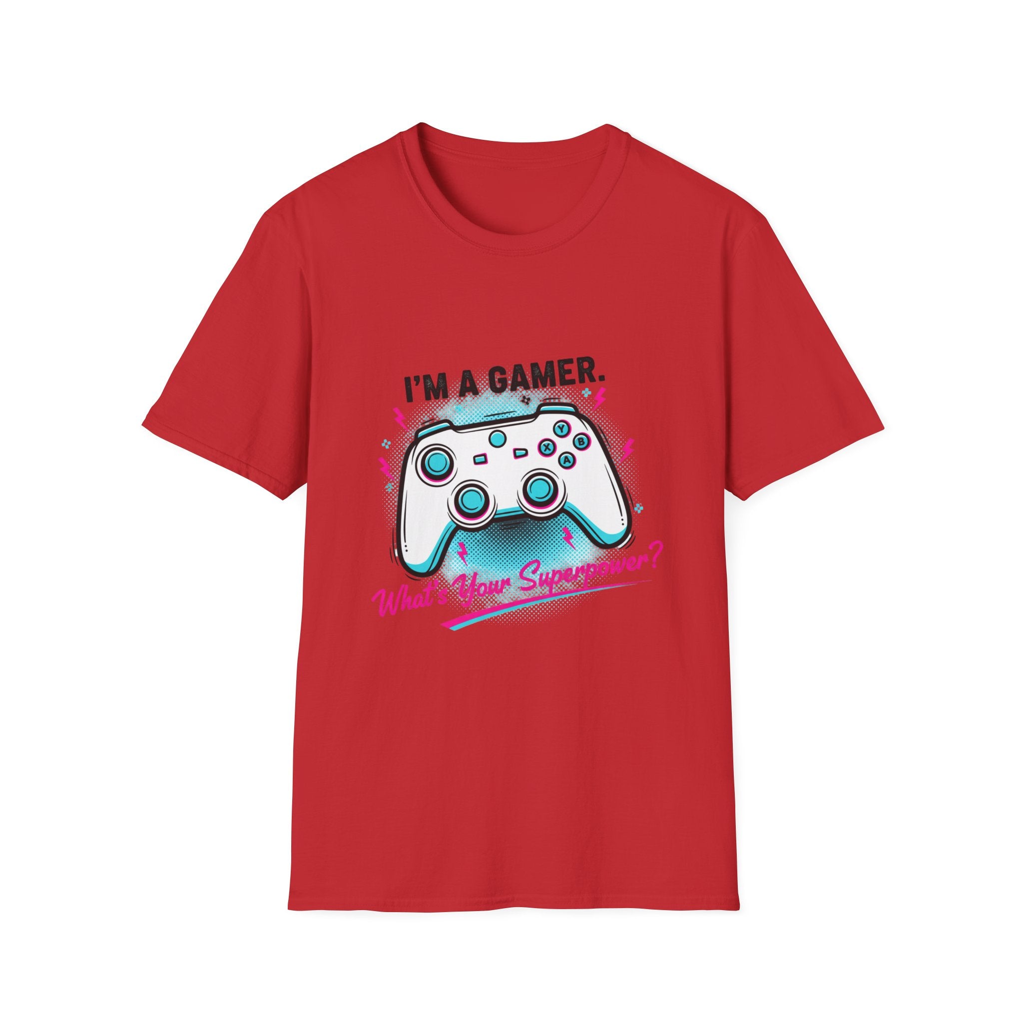 Im a Gamer What's Your Superpower Graphic T-Shirt | Retro Neon Gaming Console Text