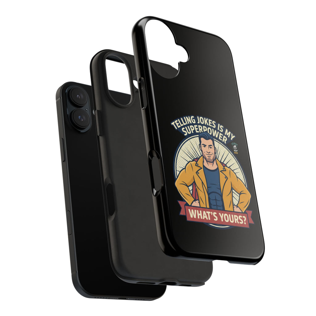 Telling Jokes Is My Superpower Phone Case | Humorous Man Illustration