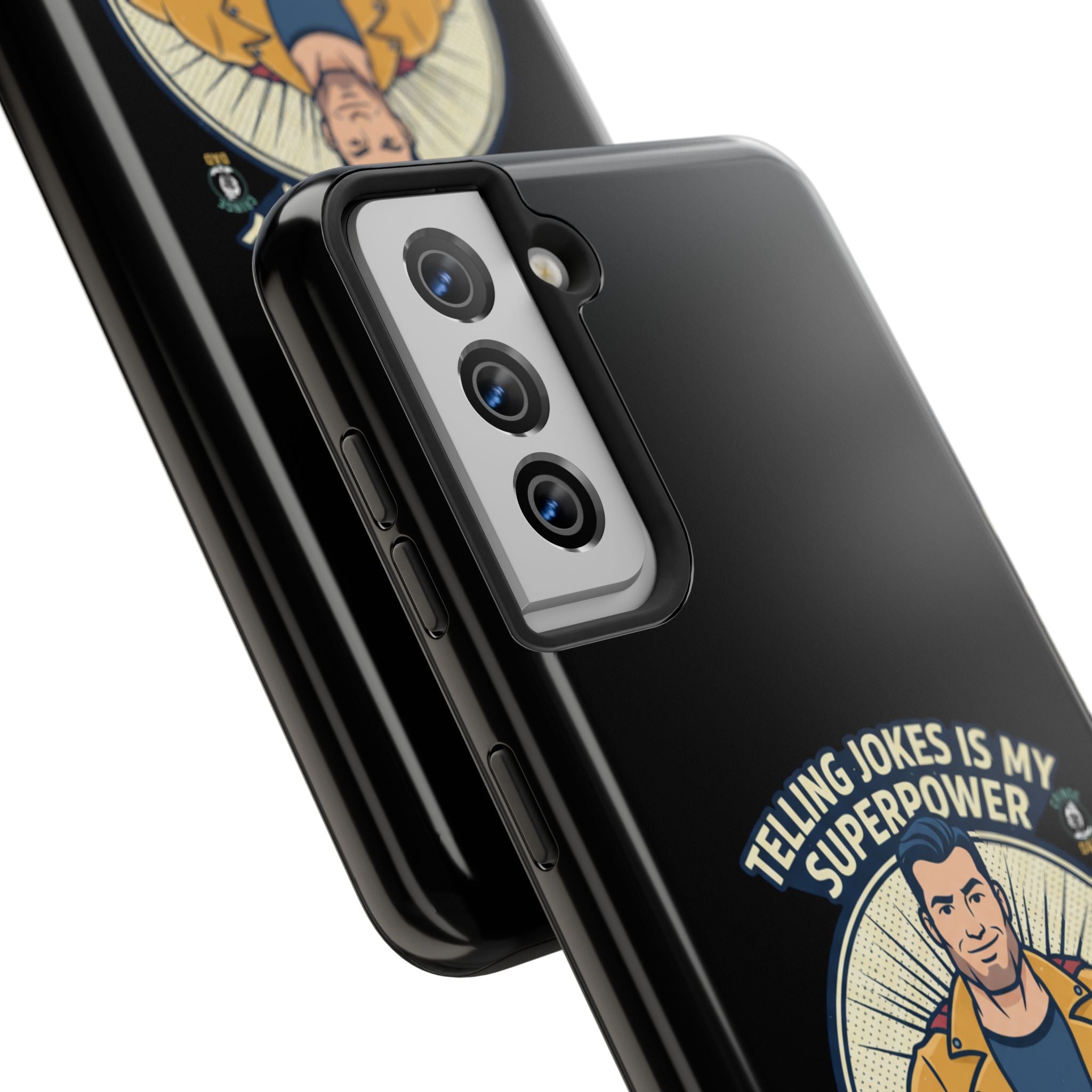 Telling Jokes Is My Superpower Phone Case | Humorous Man Illustration