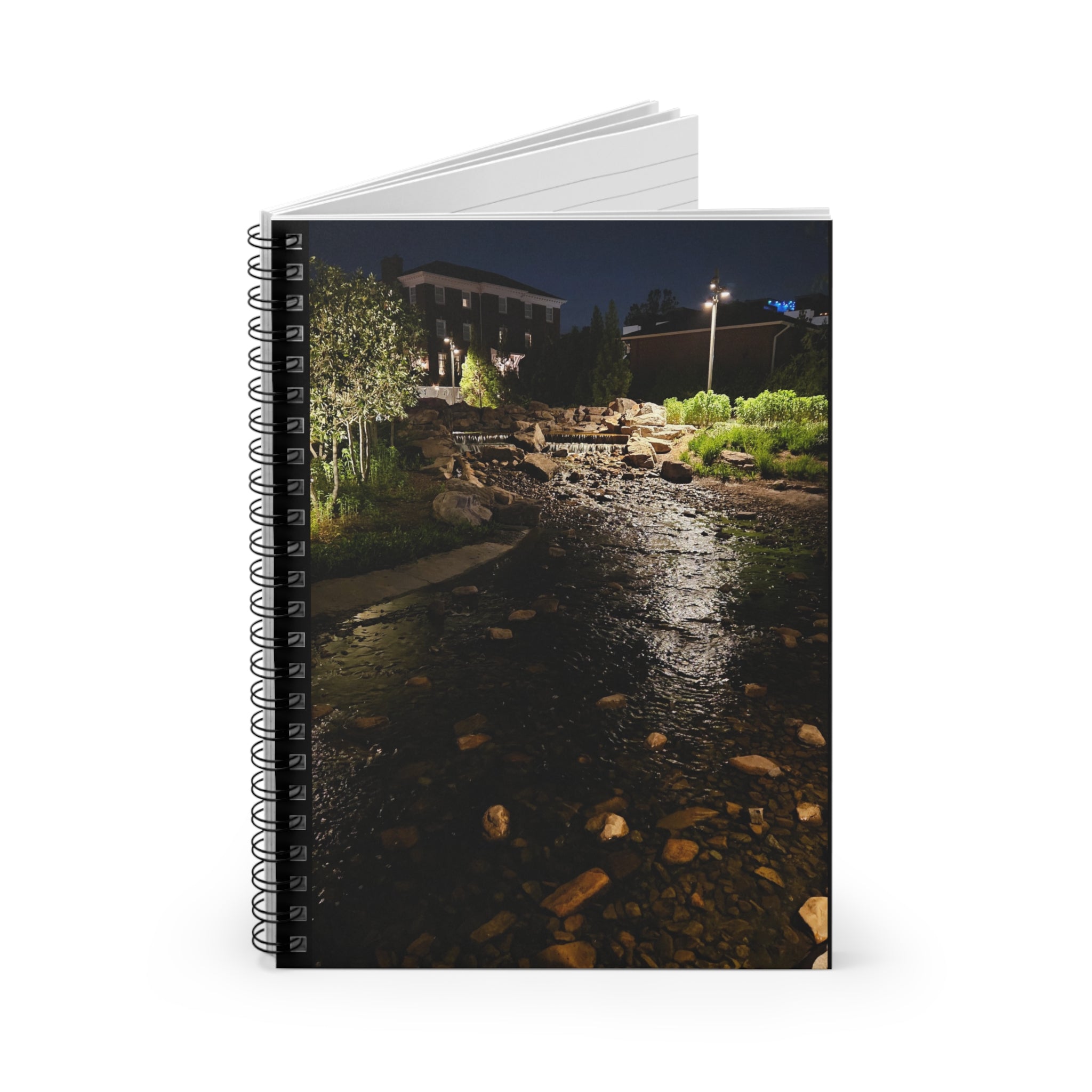 Nighttime Stream Photo Spiral Notebook – Ruled Journal for Nature Lovers