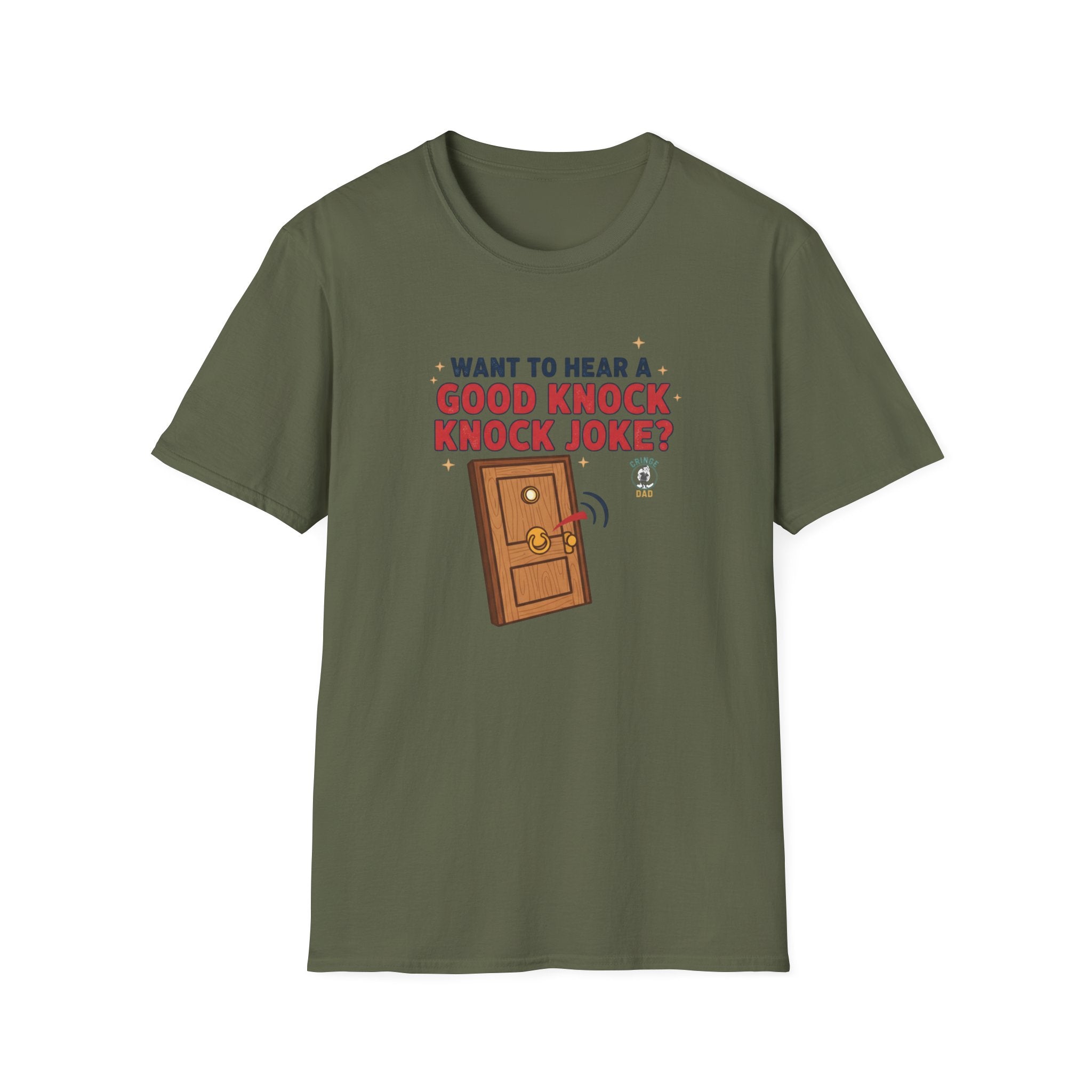 'Want to Hear a Good Knock Knock Joke?' T-Shirt — Novelty Door Cartoon Tee