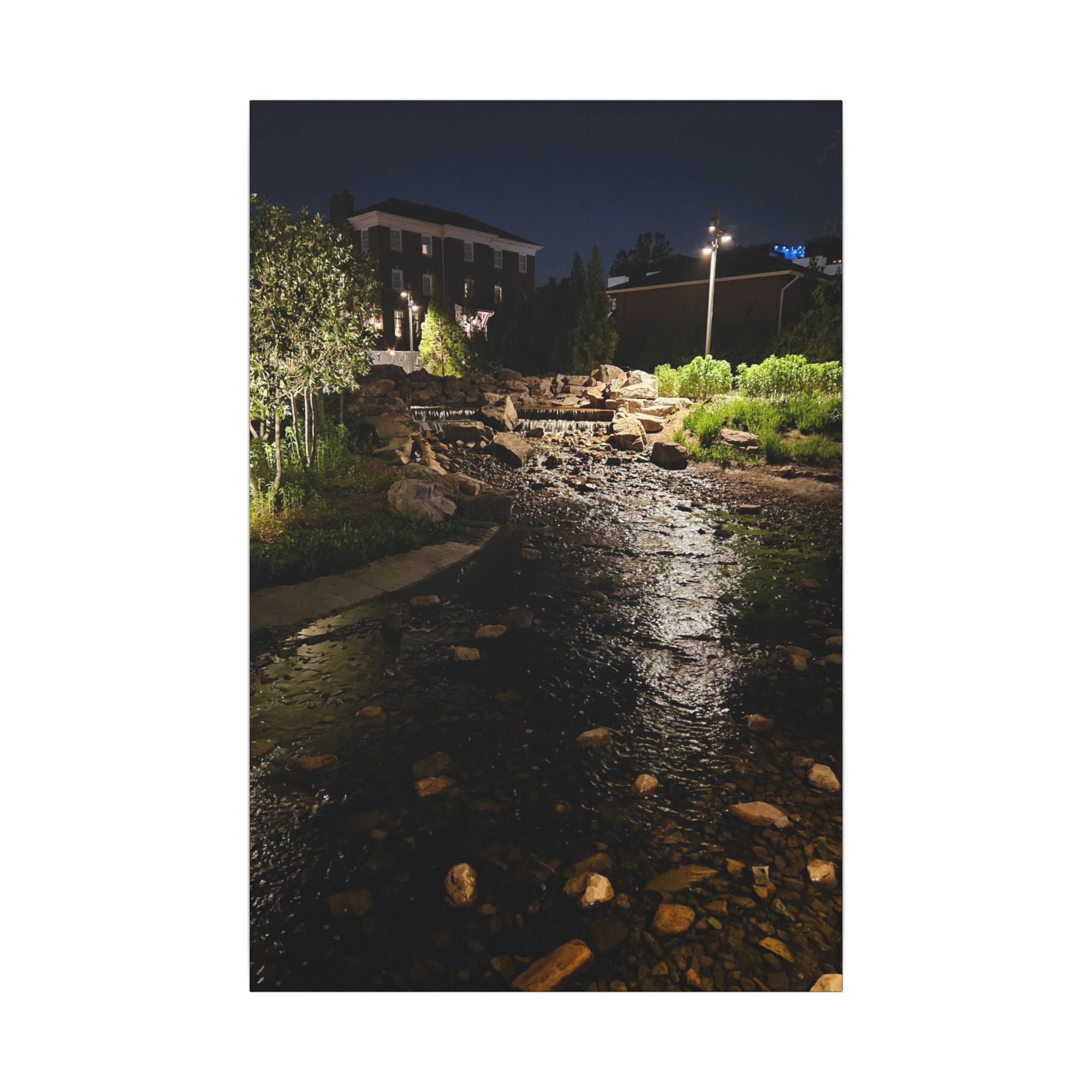 Nighttime Waterfall Landscape Canvas | Matte Stretched Wall Art