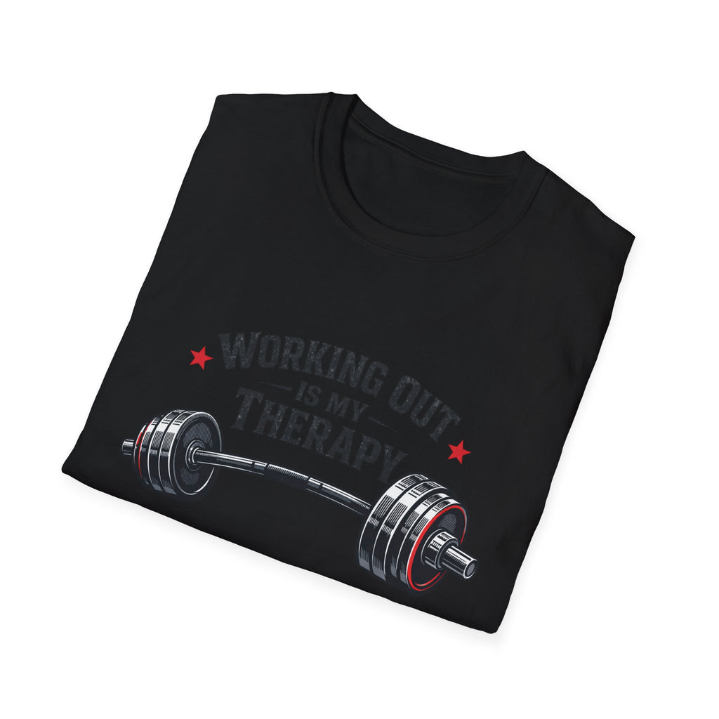 Working Out Is My Therapy T-Shirt — Barbell Fitness Gym Tee