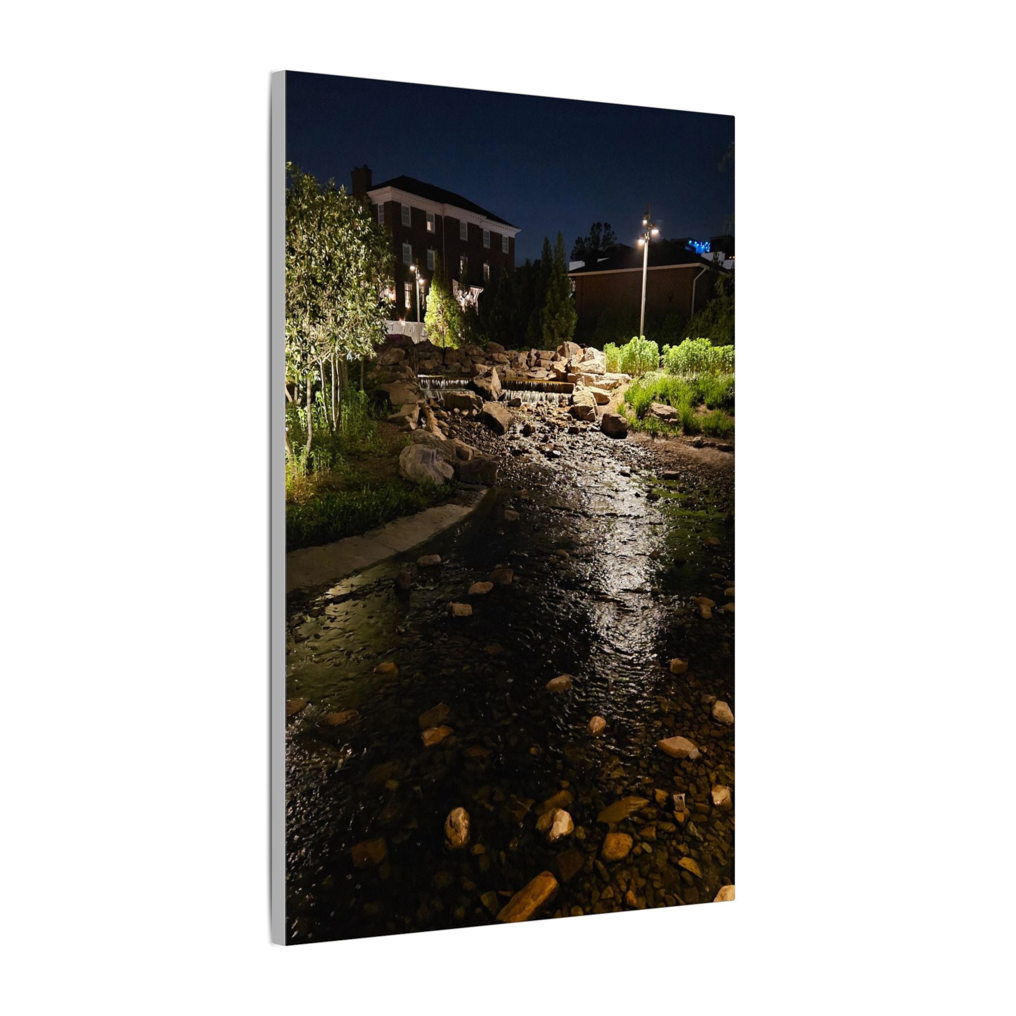 Nighttime Waterfall Landscape Canvas | Matte Stretched Wall Art