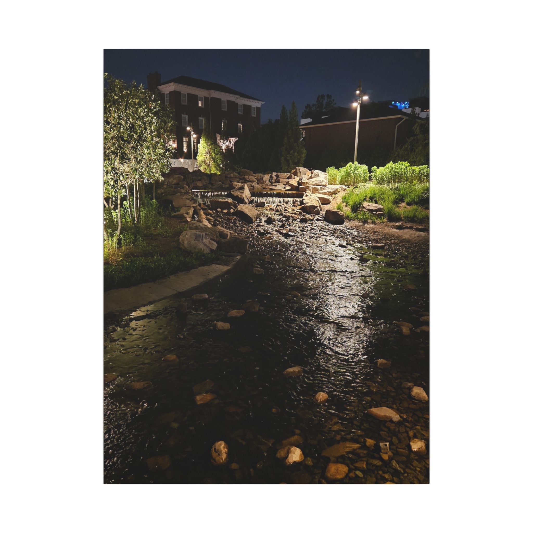 Nighttime Waterfall Landscape Canvas | Matte Stretched Wall Art