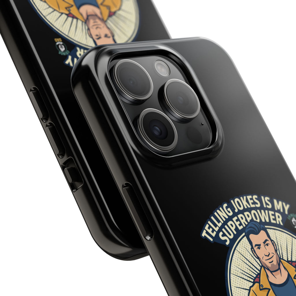 Telling Jokes Is My Superpower Phone Case | Humorous Man Illustration