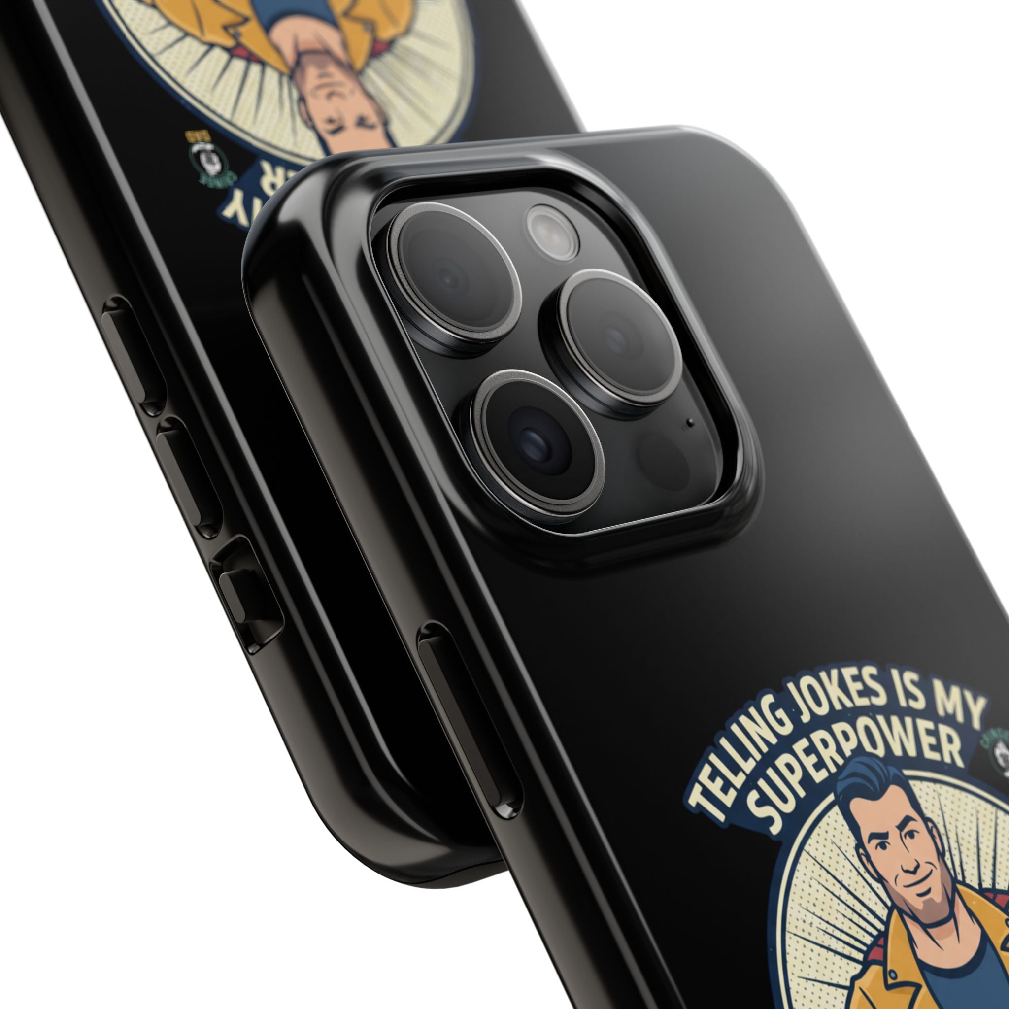 Telling Jokes Is My Superpower Phone Case | Humorous Man Illustration