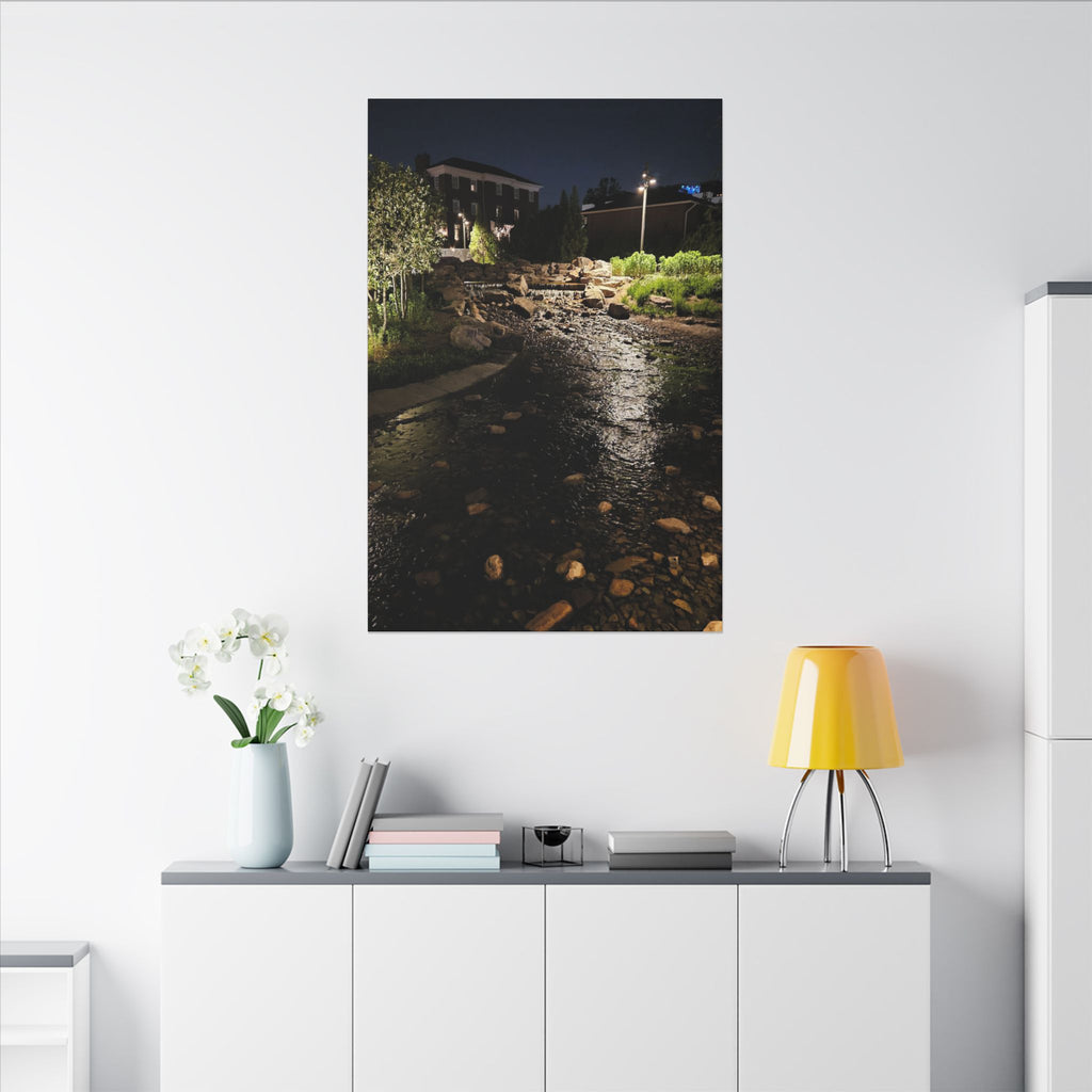 Nighttime Waterfall Landscape Canvas | Matte Stretched Wall Art