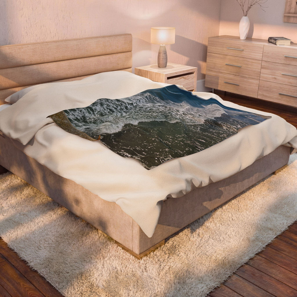 Ocean Waves Velveteen Plush Blanket | Beach Shore Photo Throw
