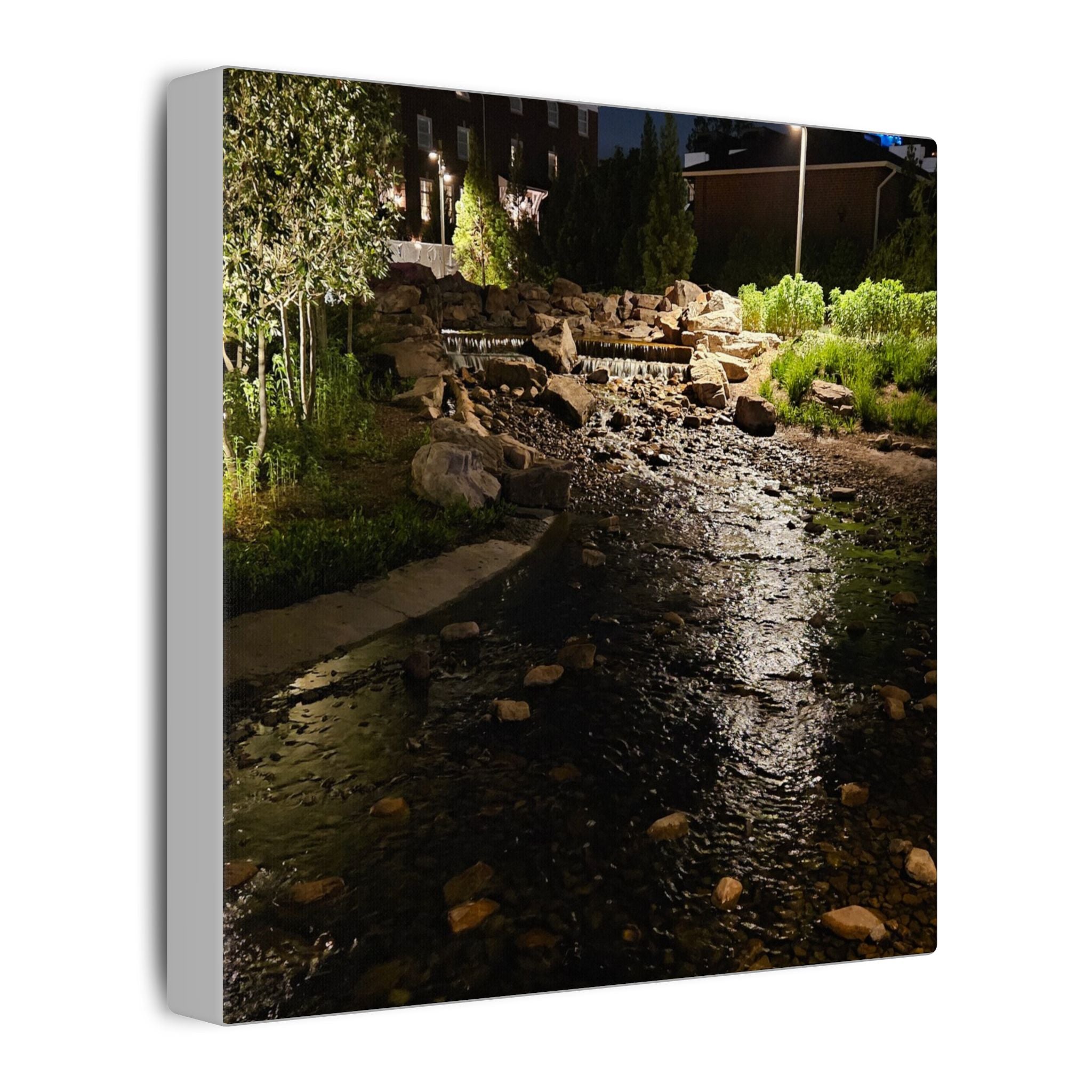Nighttime Waterfall Landscape Canvas | Matte Stretched Wall Art