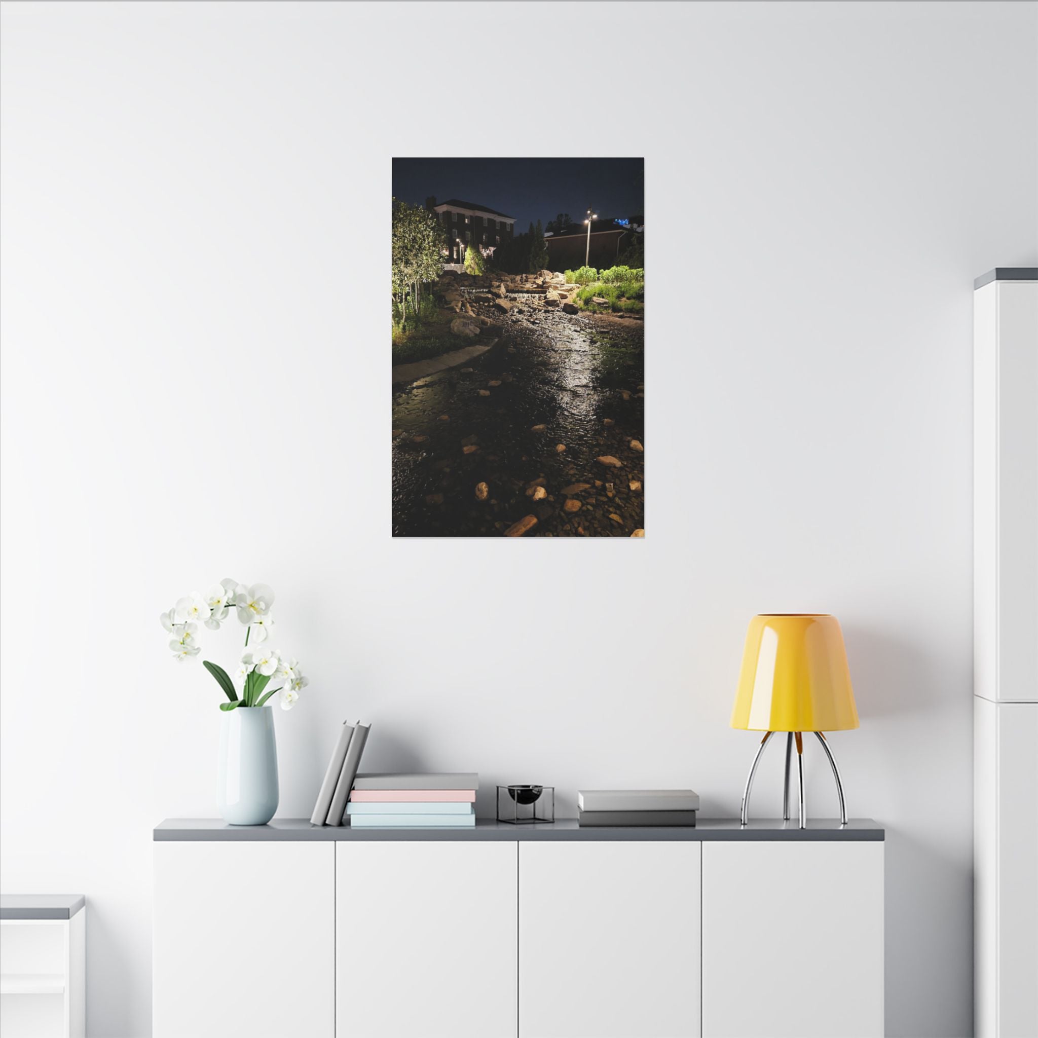 Nighttime Waterfall Landscape Canvas | Matte Stretched Wall Art