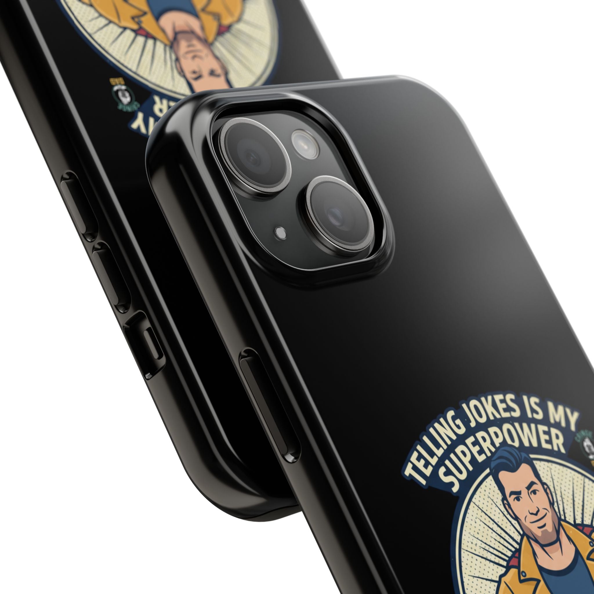Telling Jokes Is My Superpower Phone Case | Humorous Man Illustration