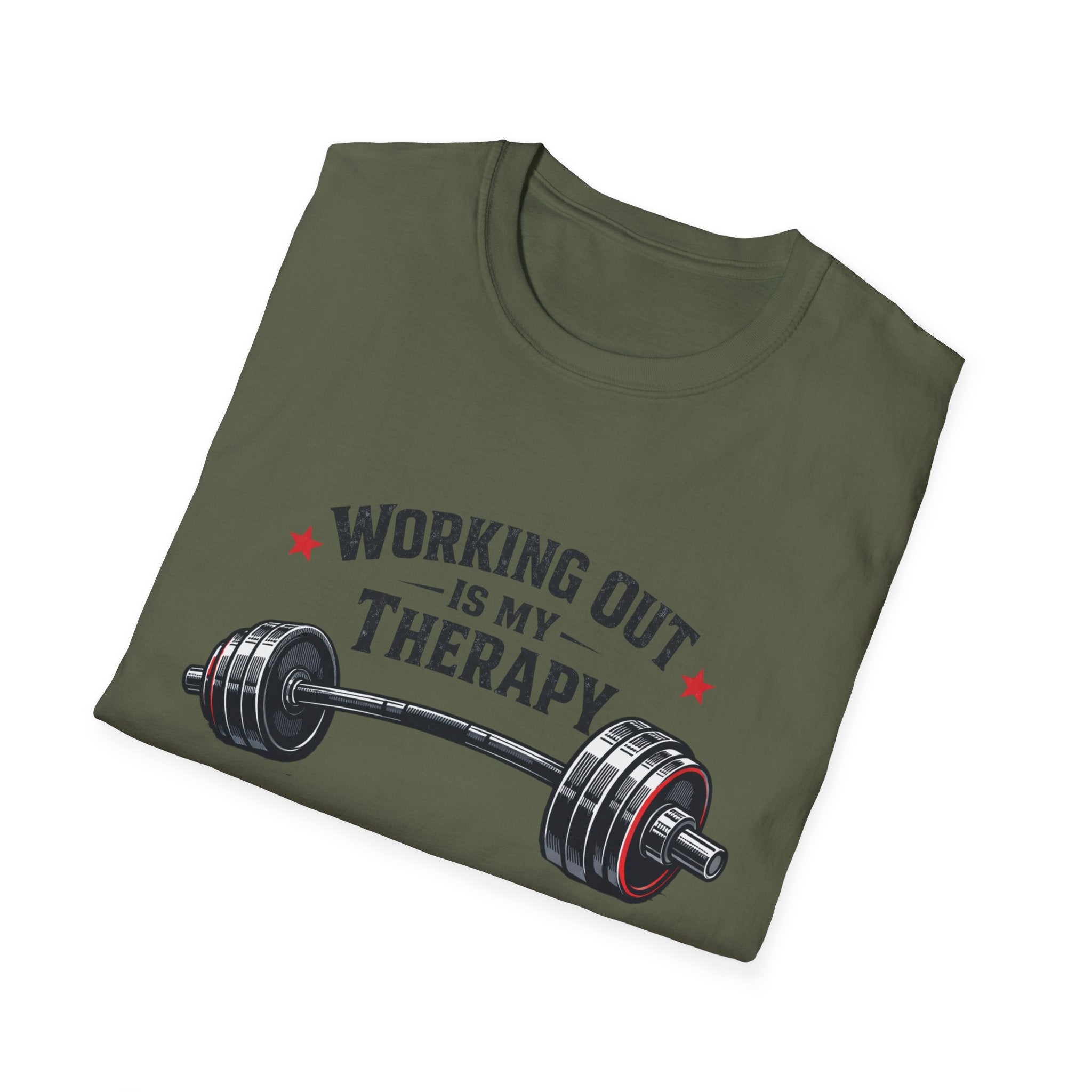 Working Out Is My Therapy T-Shirt — Barbell Fitness Gym Tee