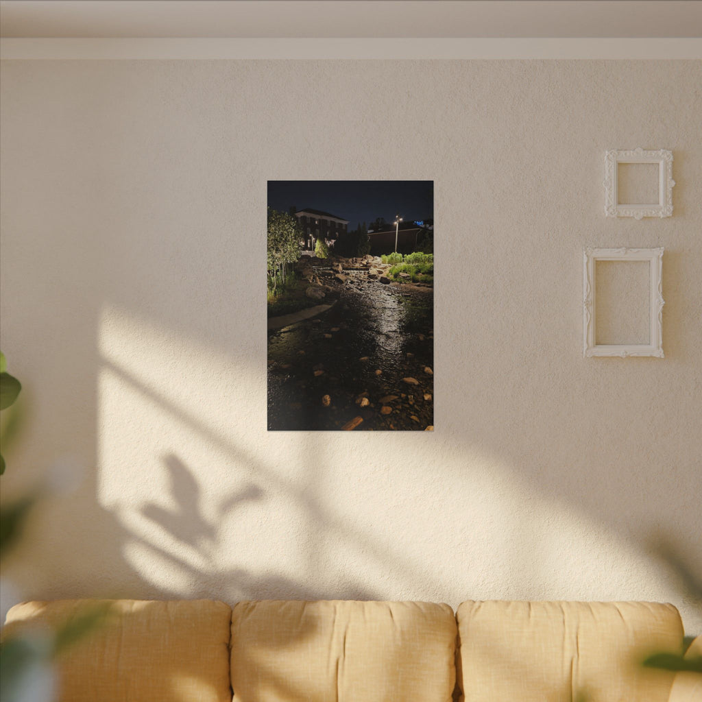 Nighttime Waterfall Landscape Canvas | Matte Stretched Wall Art