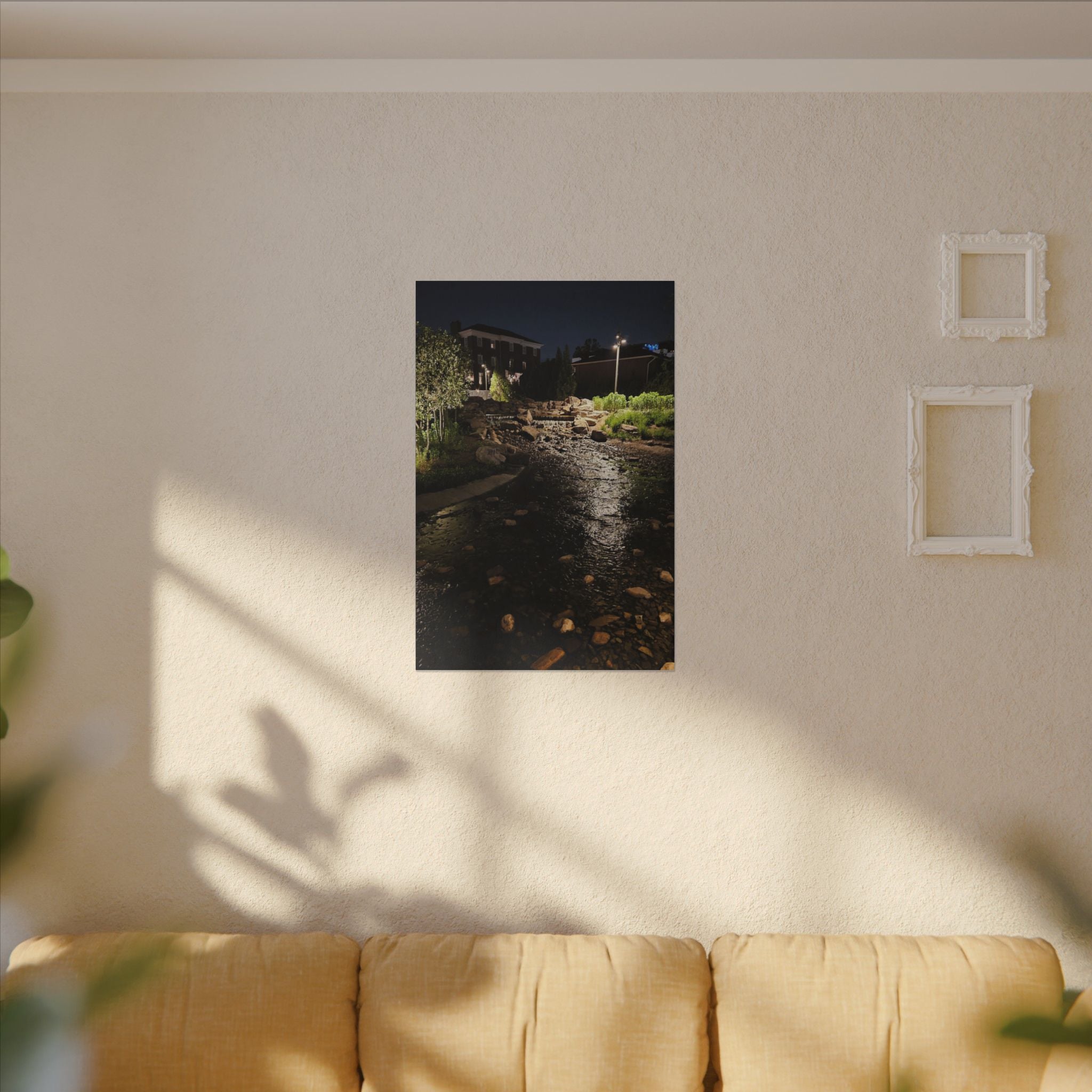 Nighttime Waterfall Landscape Canvas | Matte Stretched Wall Art