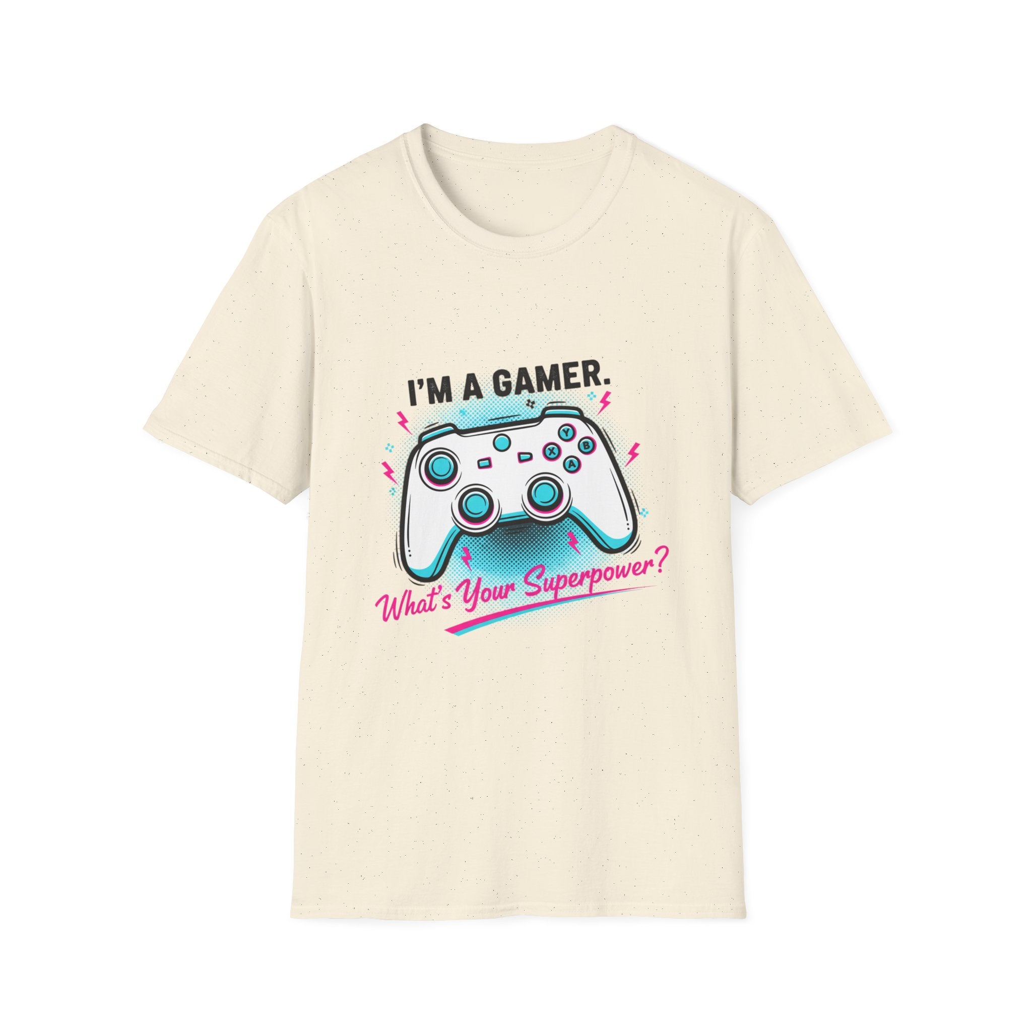 Im a Gamer What's Your Superpower Graphic T-Shirt | Retro Neon Gaming Console Text