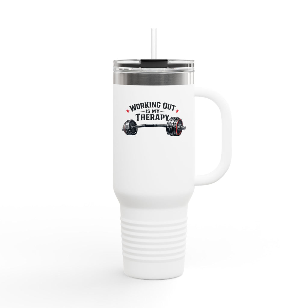 "Working Out Is My Therapy" 40oz Insulated Travel Mug — Fitness Tumbler