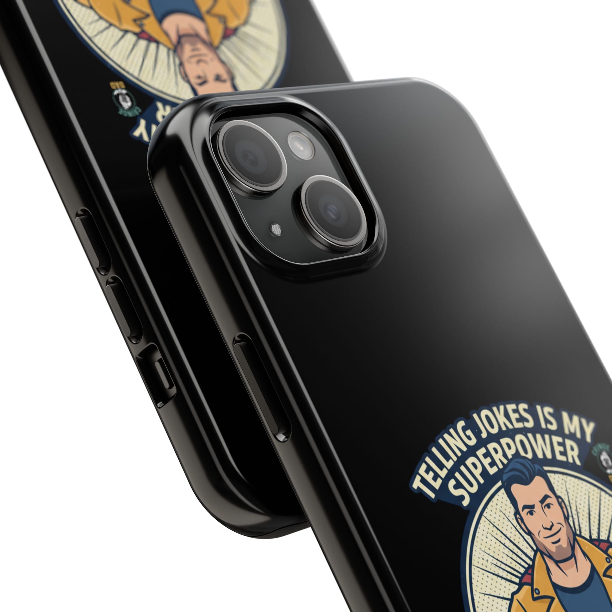 Telling Jokes Is My Superpower Phone Case | Humorous Man Illustration