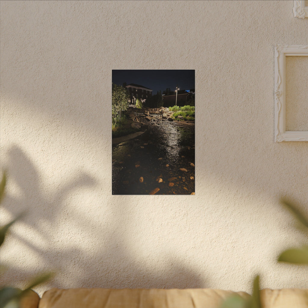 Nighttime Waterfall Landscape Canvas | Matte Stretched Wall Art