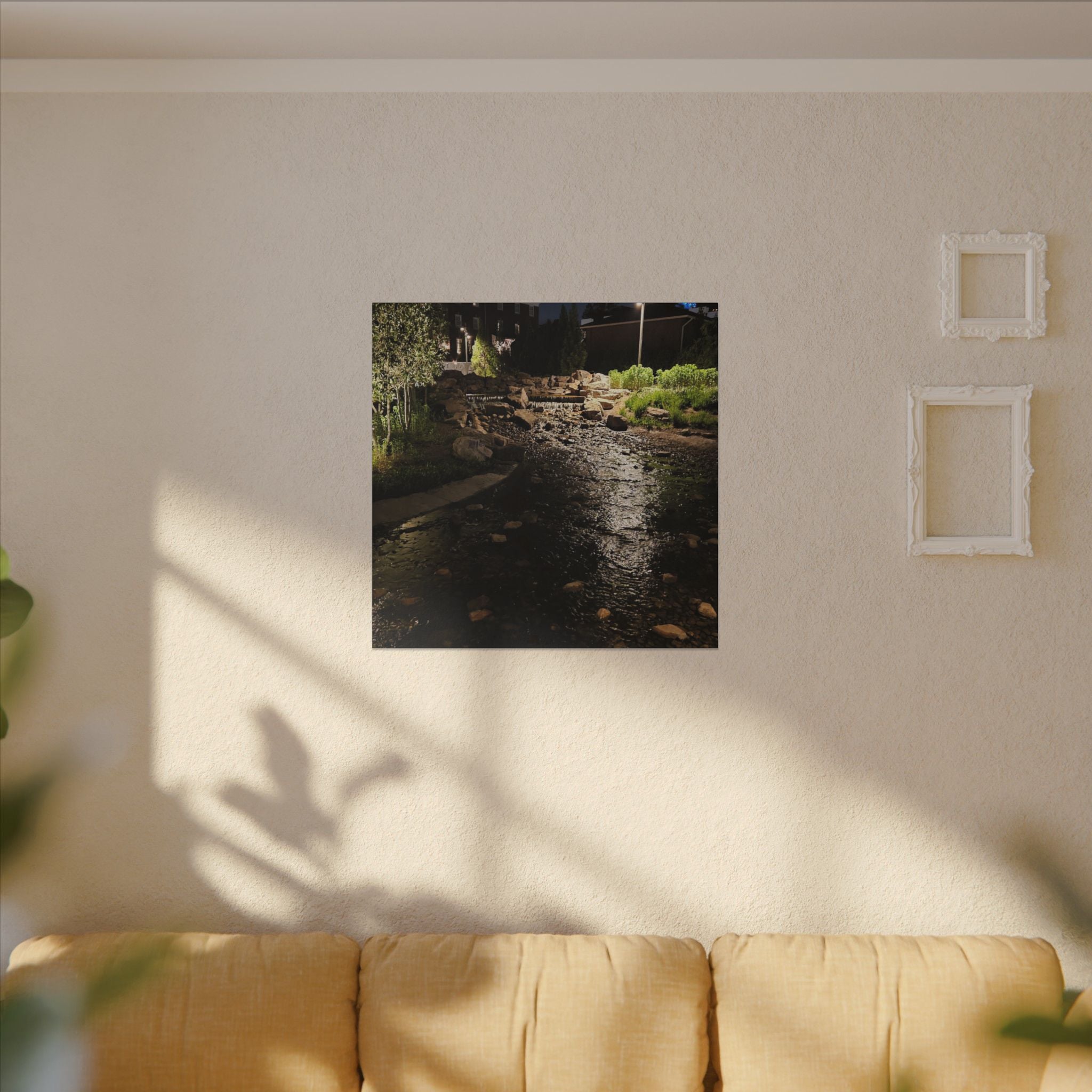 Nighttime Waterfall Landscape Canvas | Matte Stretched Wall Art