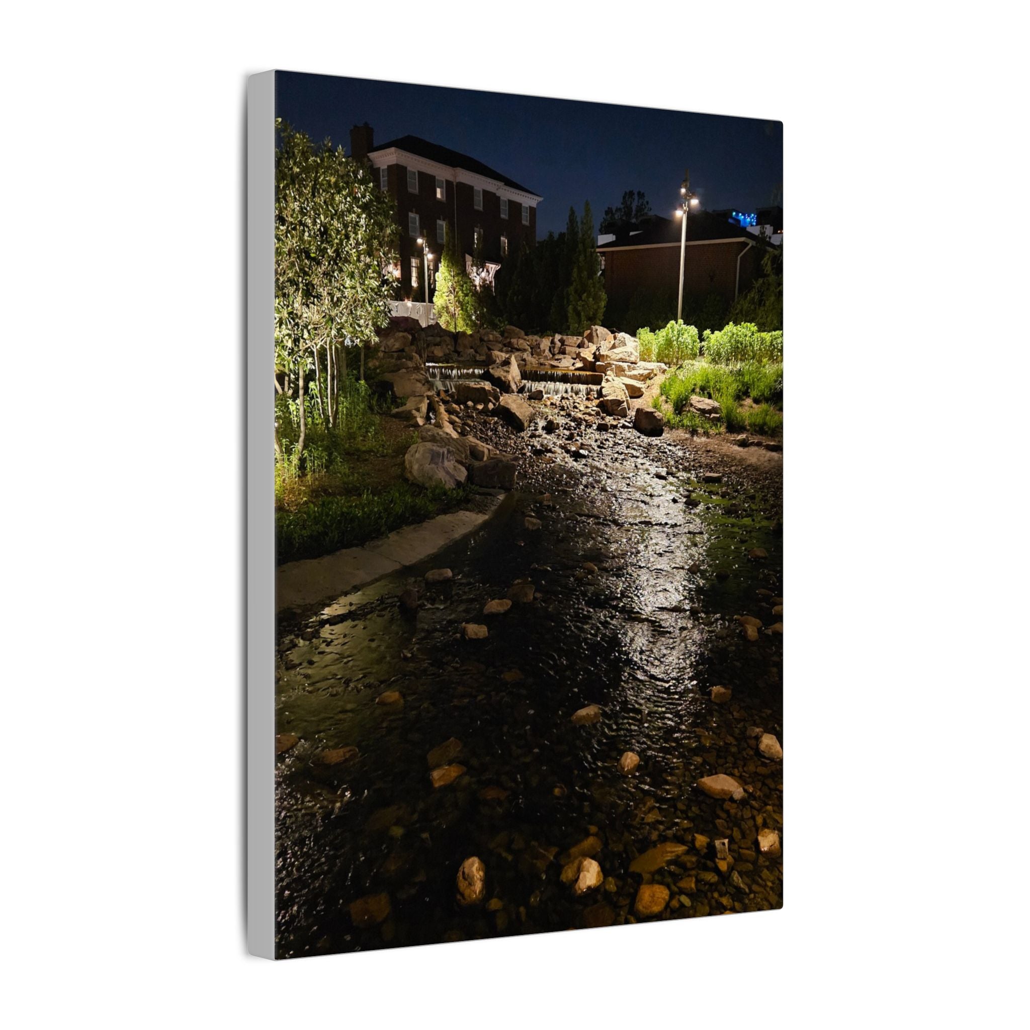 Nighttime Waterfall Landscape Canvas | Matte Stretched Wall Art