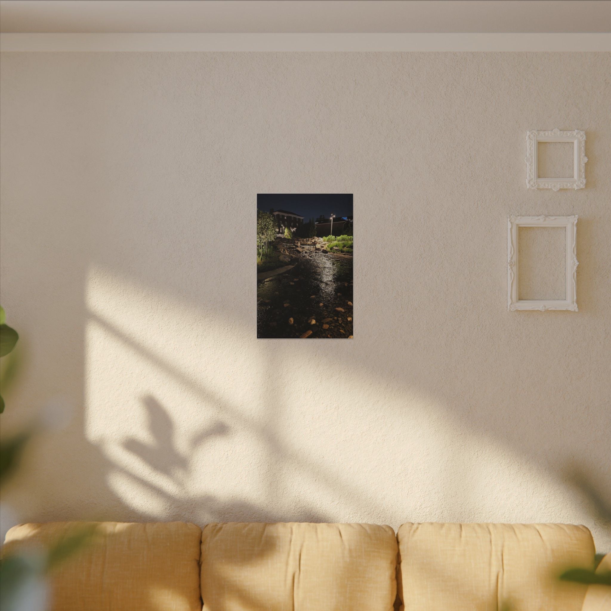 Nighttime Waterfall Landscape Canvas | Matte Stretched Wall Art