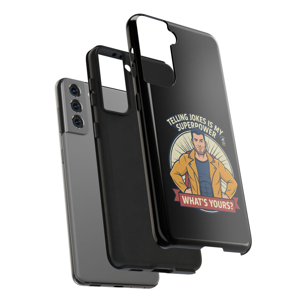 Telling Jokes Is My Superpower Phone Case | Humorous Man Illustration