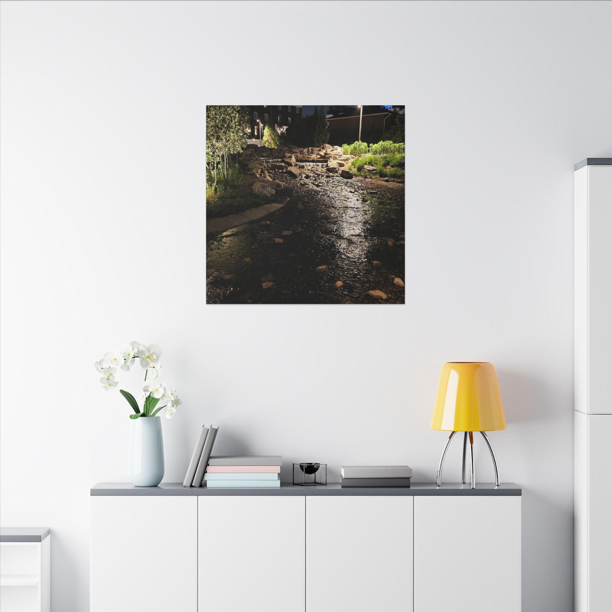 Nighttime Waterfall Landscape Canvas | Matte Stretched Wall Art