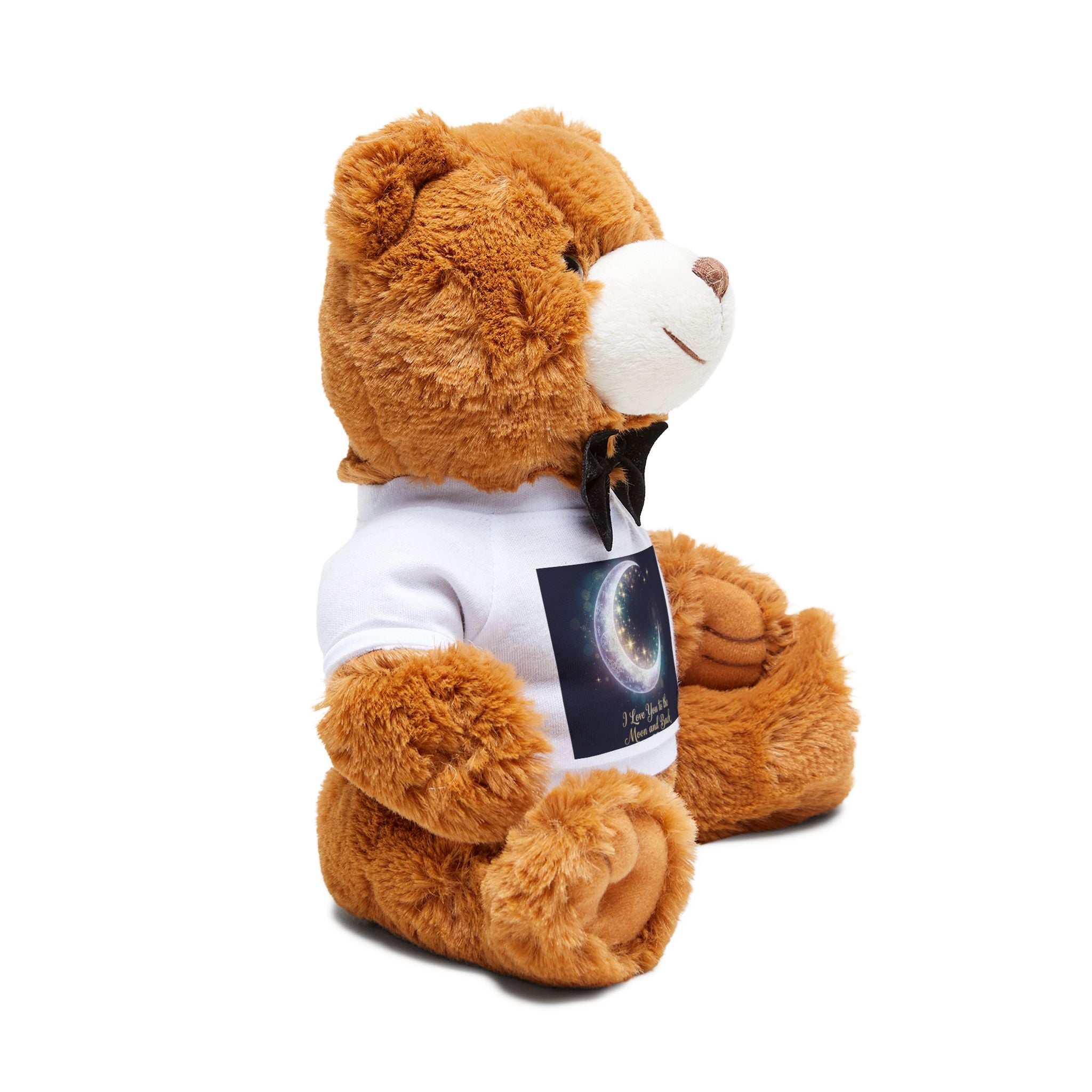 I Love You To The Moon and Back Brown Plush Teddy Bear with Printed T‑Shirt – Cute Moon Design Gift