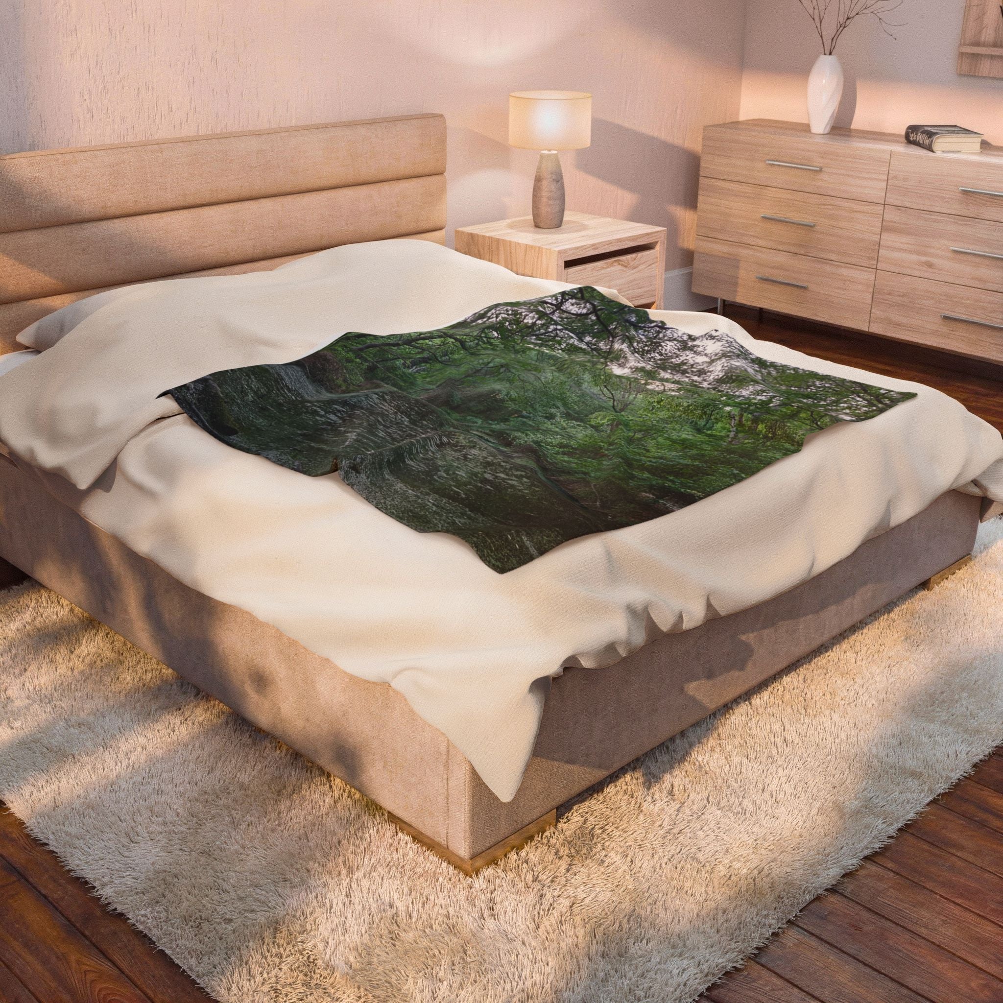Mossy Pond Velveteen Plush Blanket | Woodland Nature Throw