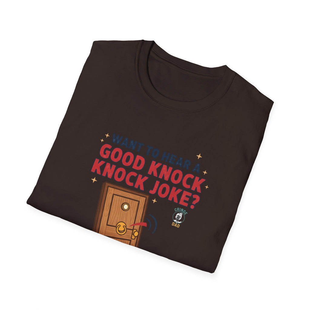 'Want to Hear a Good Knock Knock Joke?' T-Shirt — Novelty Door Cartoon Tee