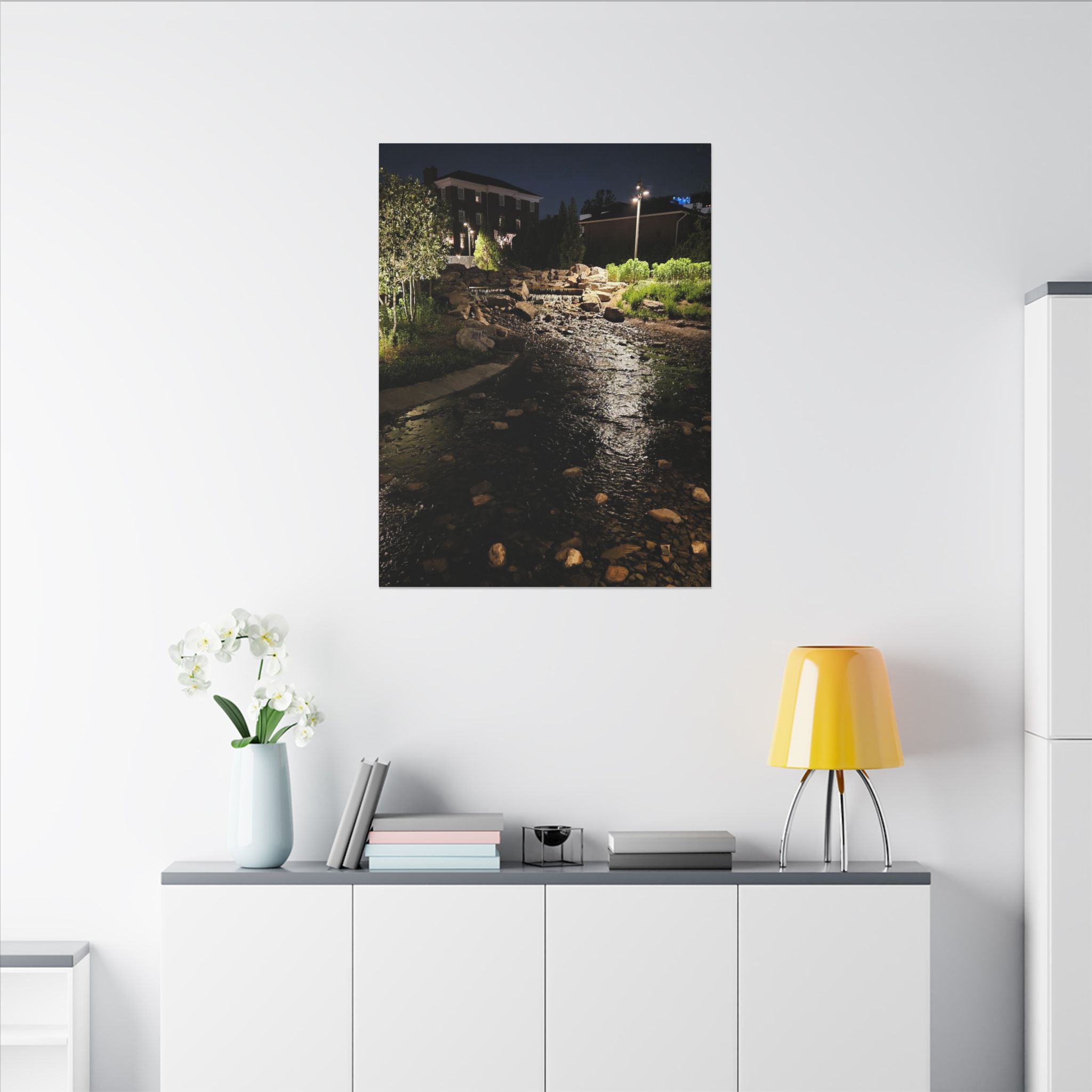 Nighttime Waterfall Landscape Canvas | Matte Stretched Wall Art