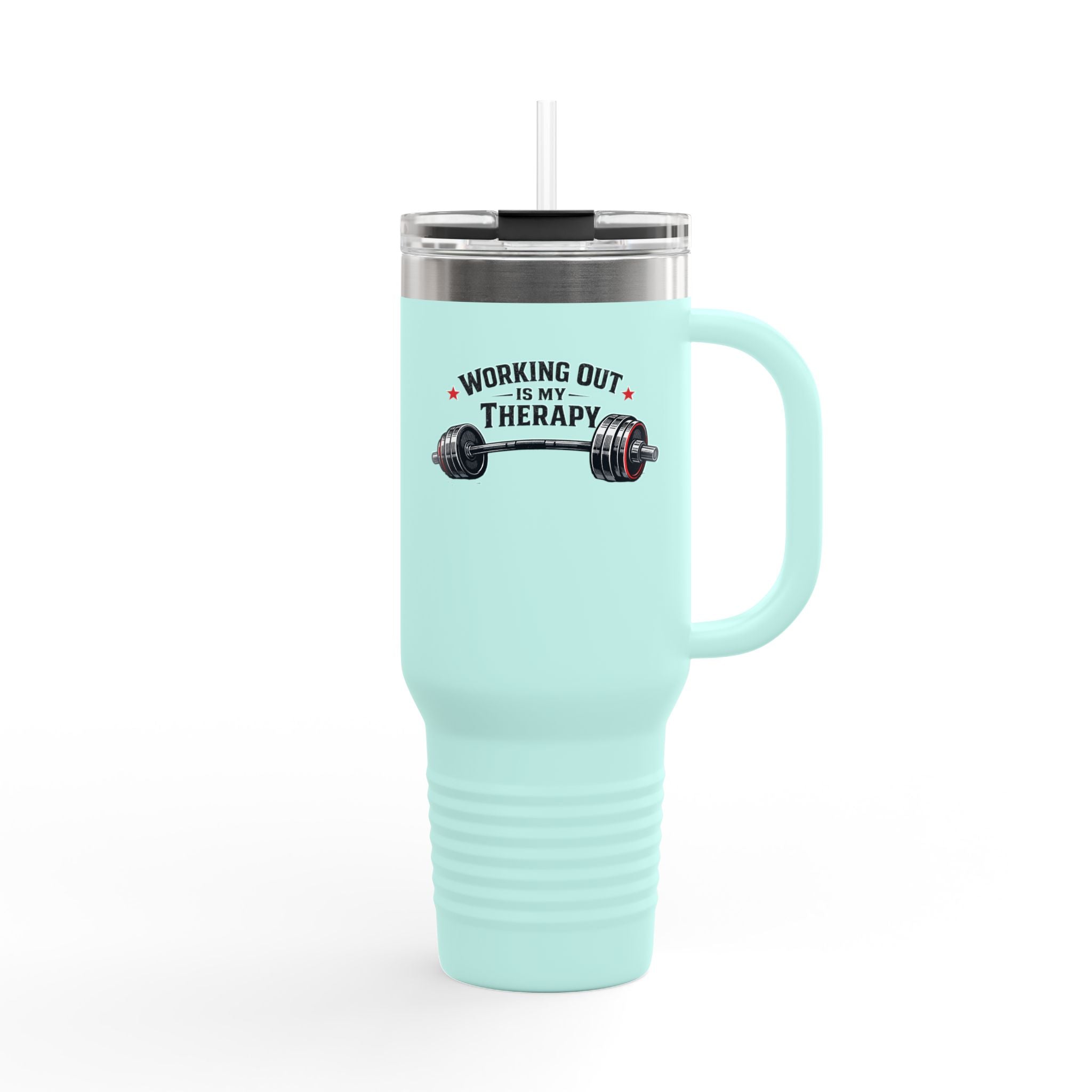 "Working Out Is My Therapy" 40oz Insulated Travel Mug — Fitness Tumbler