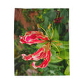 Red Gloriosa Lily Blanket | Botanical Floral Velveteen Plush