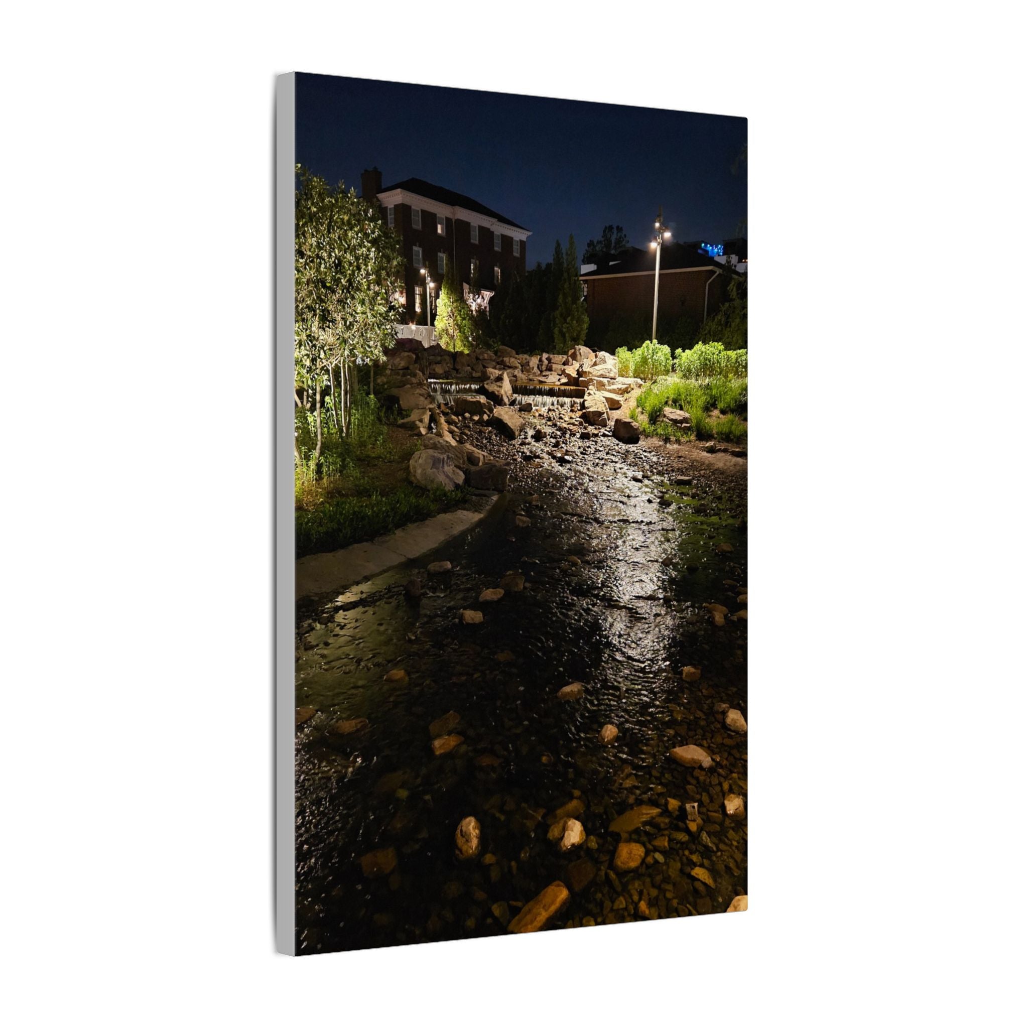 Nighttime Waterfall Landscape Canvas | Matte Stretched Wall Art