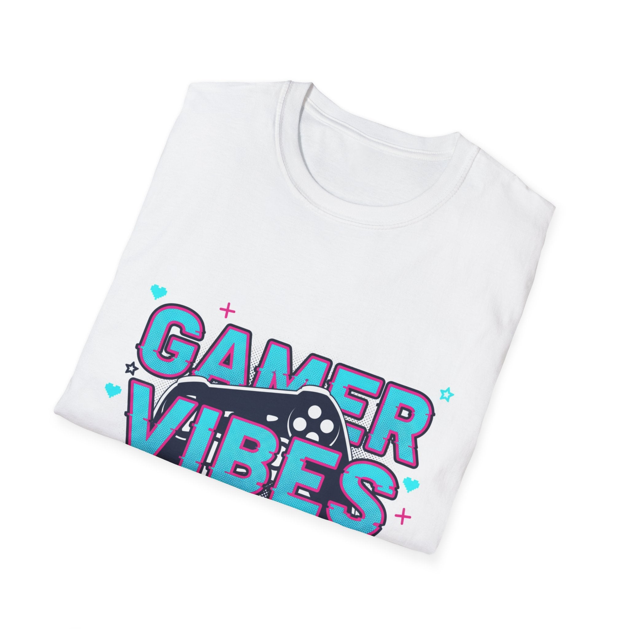 Gamer Vibes Only T-Shirt | Video Game Controller Graphic, Retro Neon Style