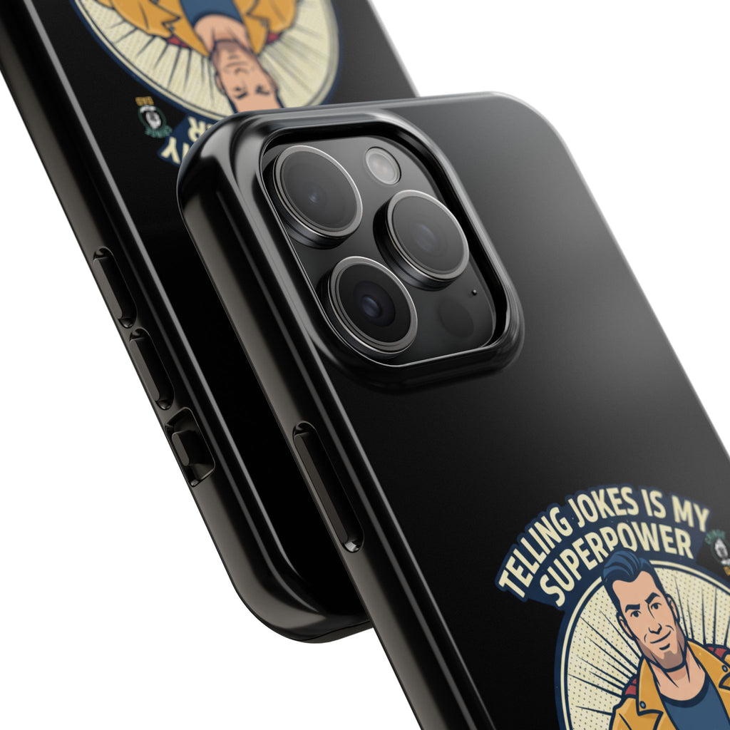 Telling Jokes Is My Superpower Phone Case | Humorous Man Illustration