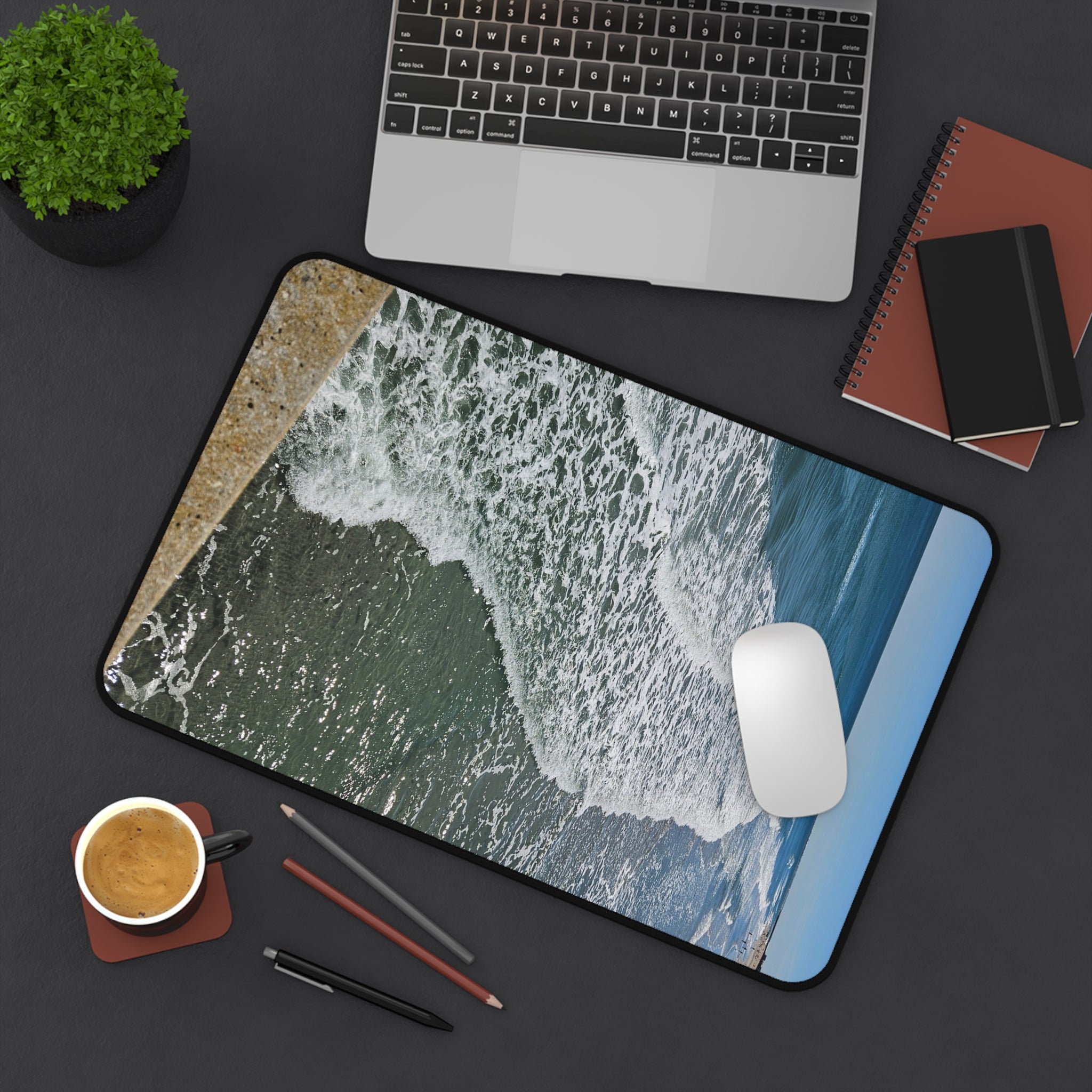 Ocean Waves Beach Scene Desk Mat | Coastal Seascape Mousepad