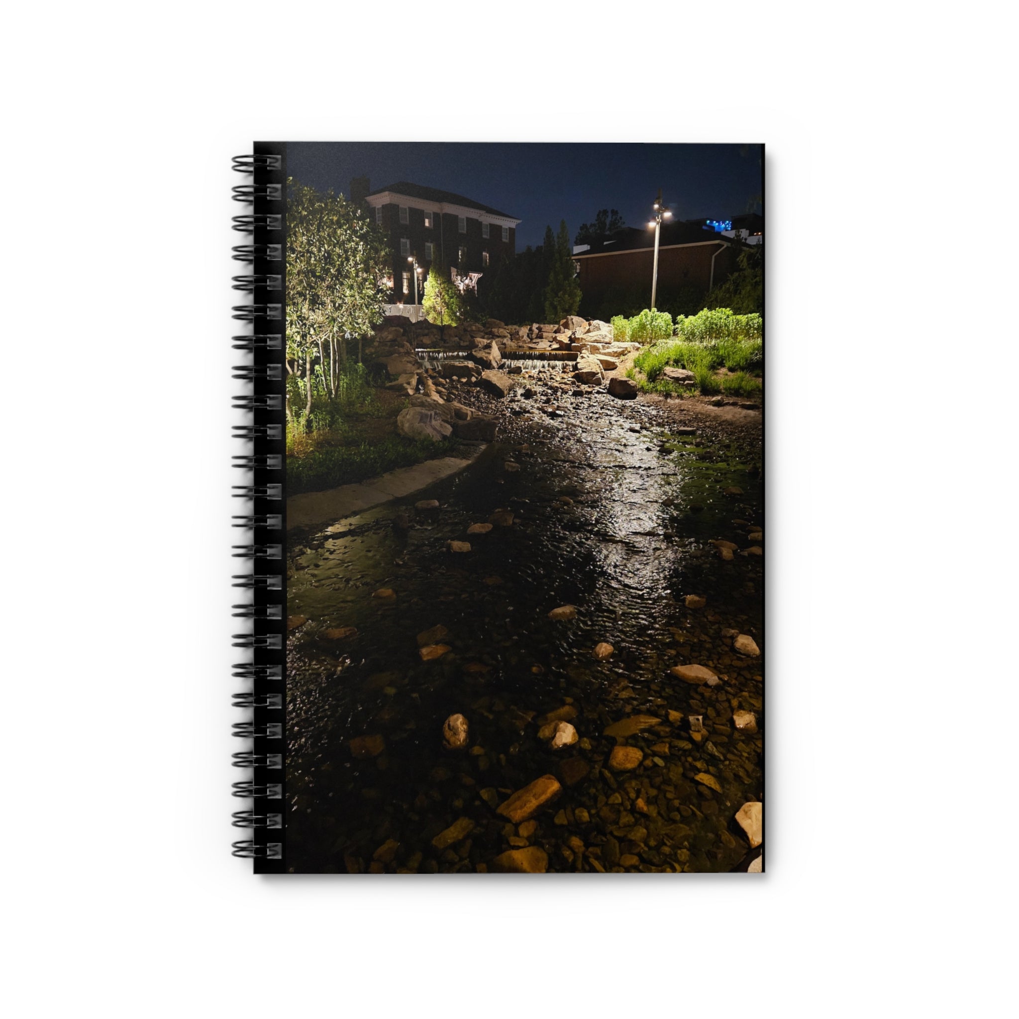 Nighttime Stream Photo Spiral Notebook – Ruled Journal for Nature Lovers