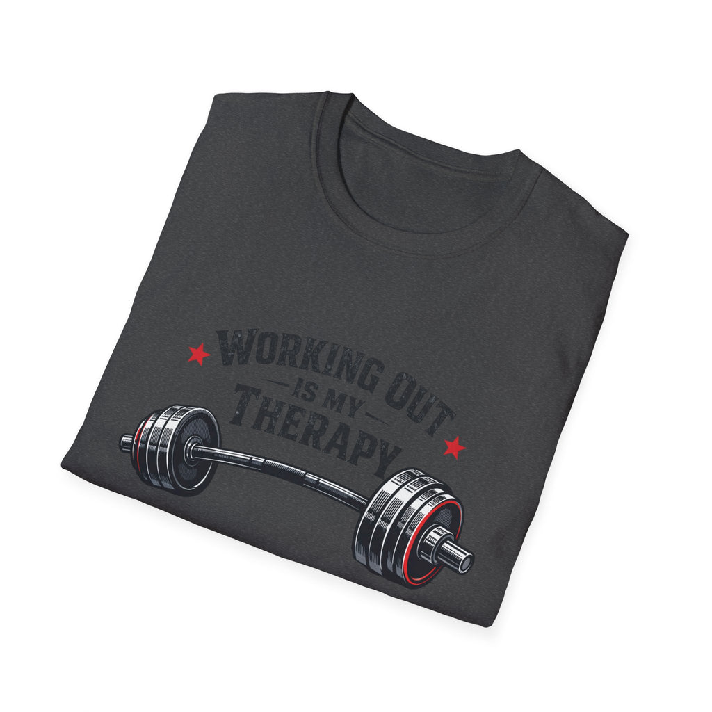Working Out Is My Therapy T-Shirt — Barbell Fitness Gym Tee