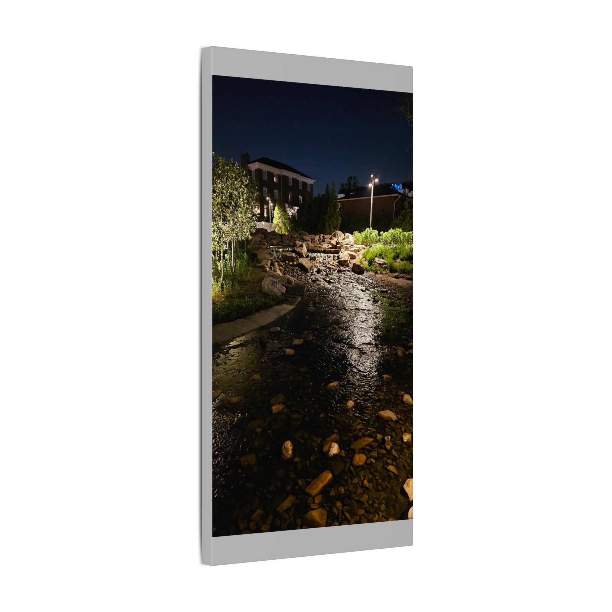Nighttime Waterfall Landscape Canvas | Matte Stretched Wall Art