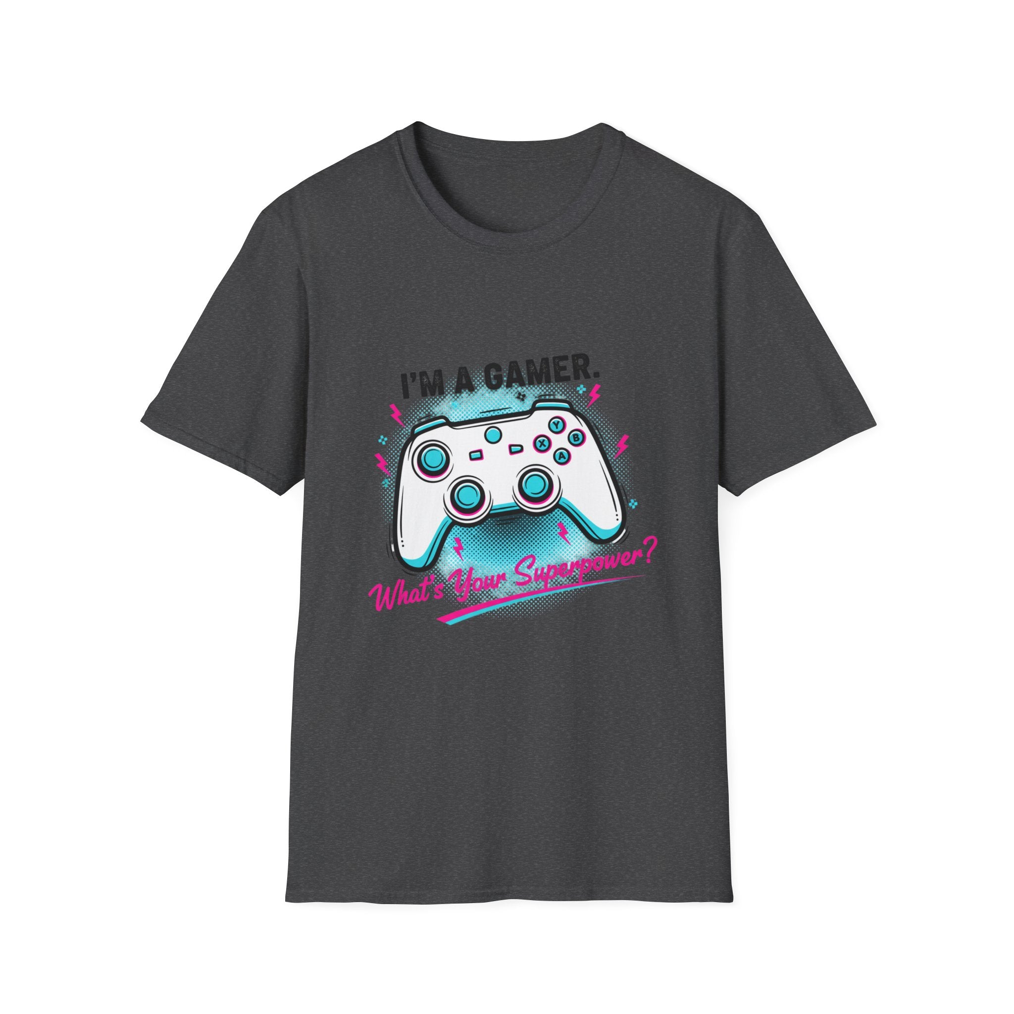 Im a Gamer, What's Your Superpower Graphic T-Shirt | Retro Neon Gaming Console Text