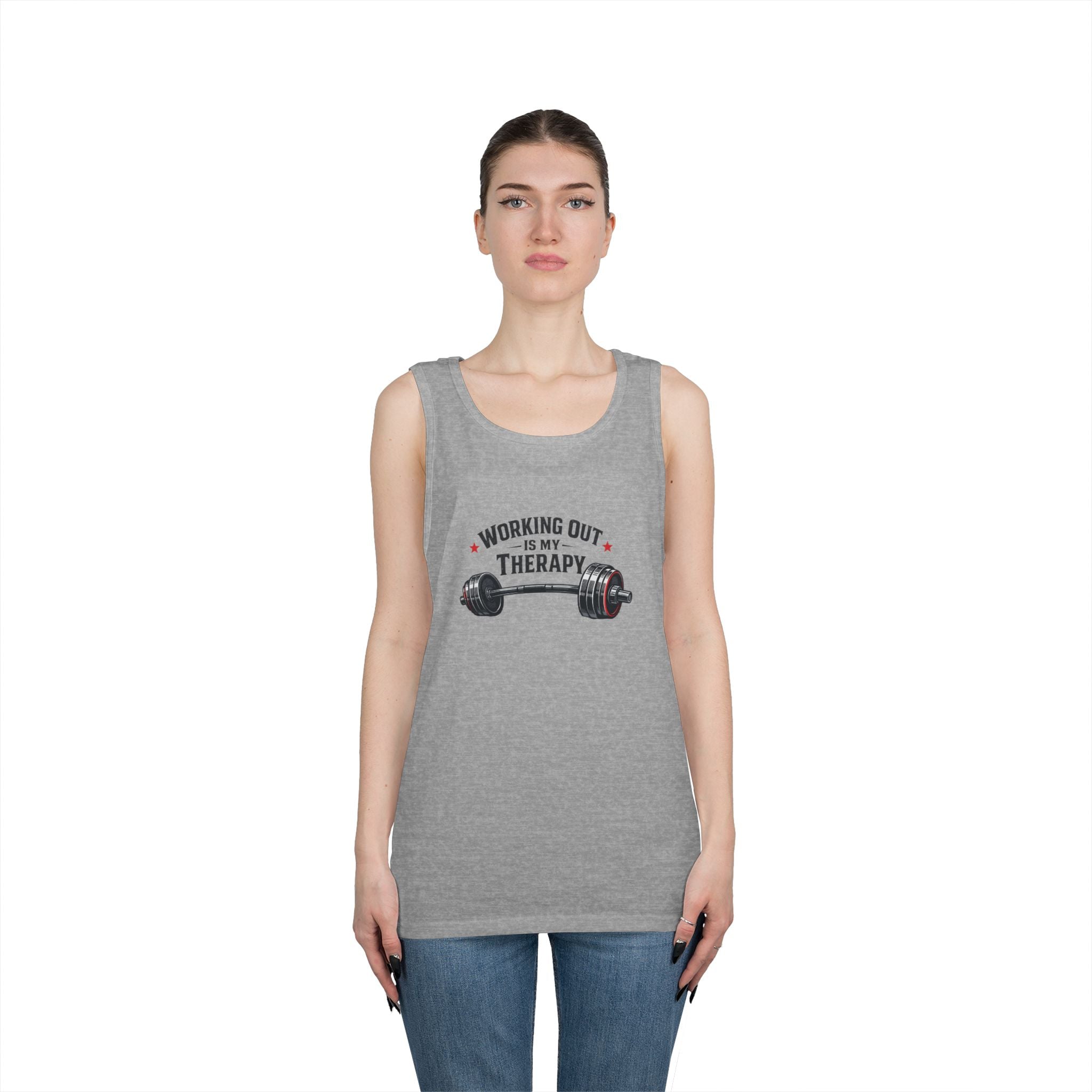Working Out Is My Therapy Tank Top | Barbell Fitness Workout Tee